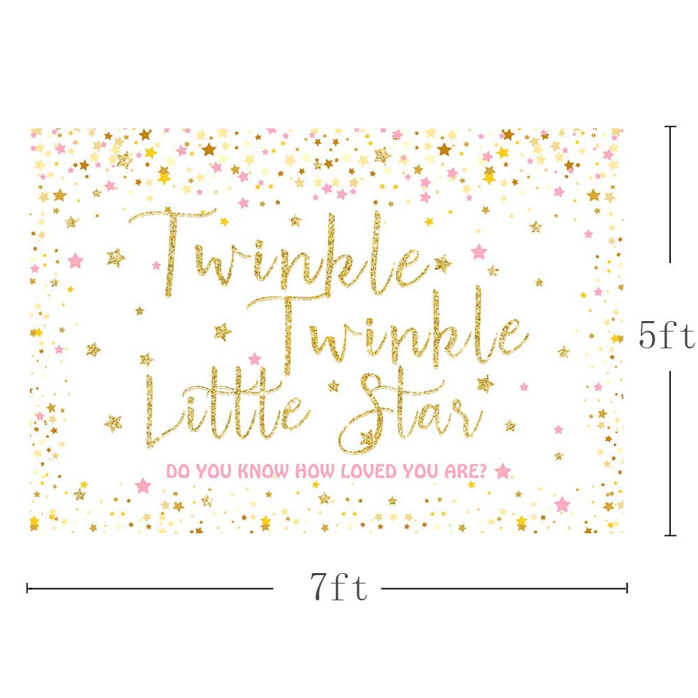 MEHOFOTO Pink & Gold Twinkle Star Baby Shower Backdrop - 7x5ft Glitter Photography Background for Girls Birthday Party, Dessert Table Decor | Perfect for Newborn Photos, First Birthday Celebrations & Princess Theme Events