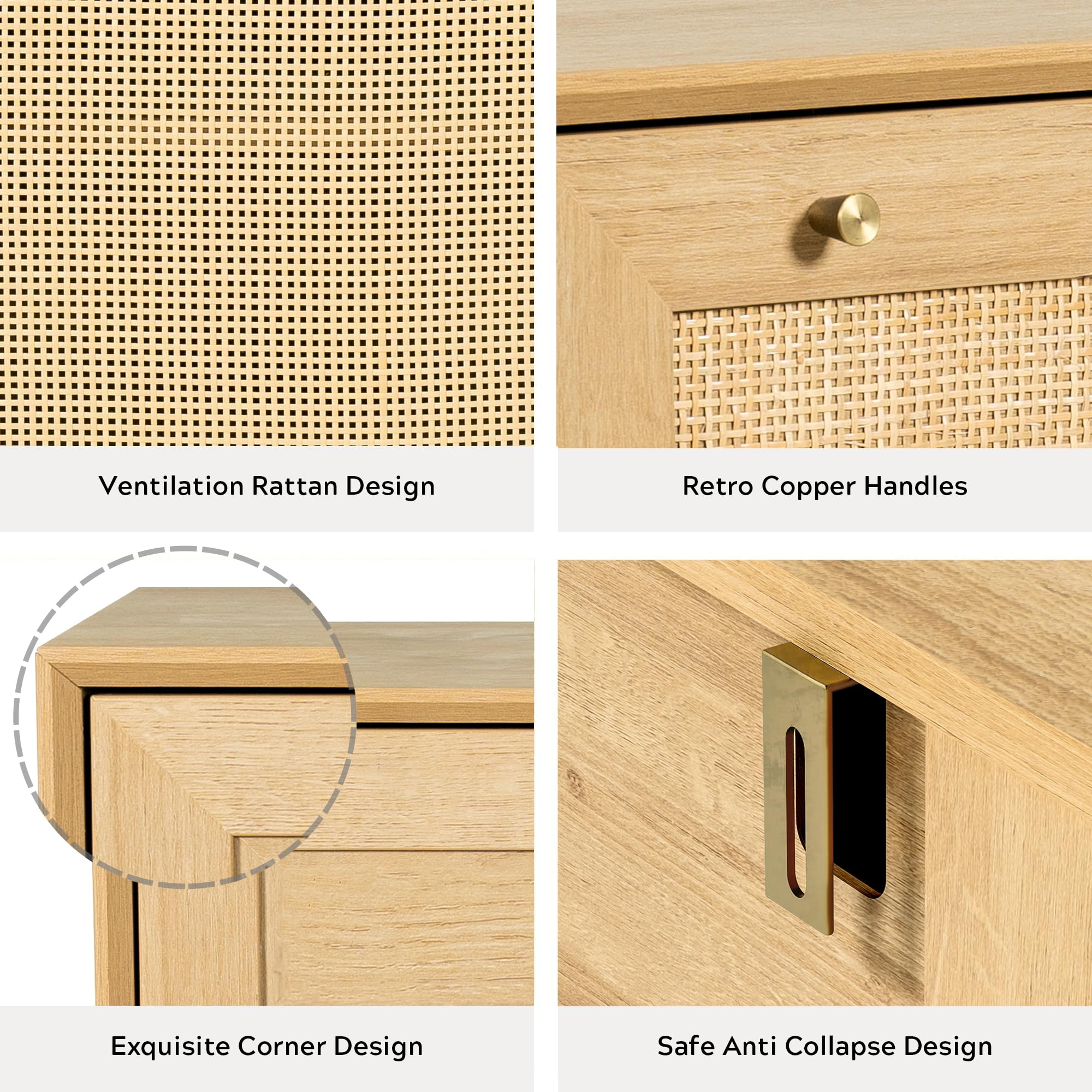 Modern Rattan Shoe Cabinet with Drawer & Doors - Large Freestanding Shoe Storage Organizer with Adjustable Shelves & Anti-Tip Design - 4-Tier Natural Oak Shoe Rack for Entryway, Bedroom, or Closet Organization - Farmhouse Style Home Decor