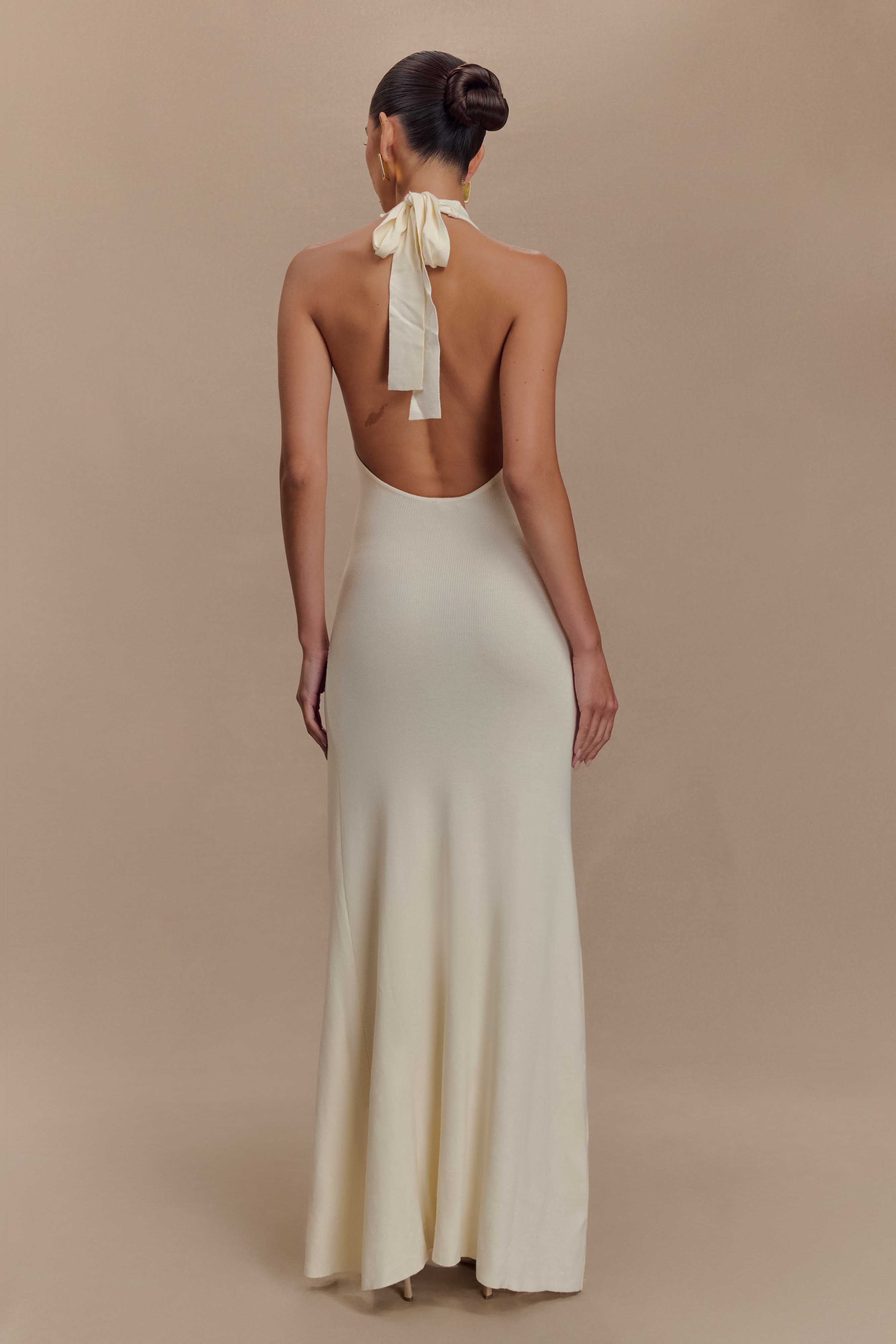 Shiloh Rose Knit Halter Maxi Dress for Women - Ivory Summer Beach Wedding Party Dress - Elegant Flowy Long Dress for Vacation, Date Night & Special Occasions