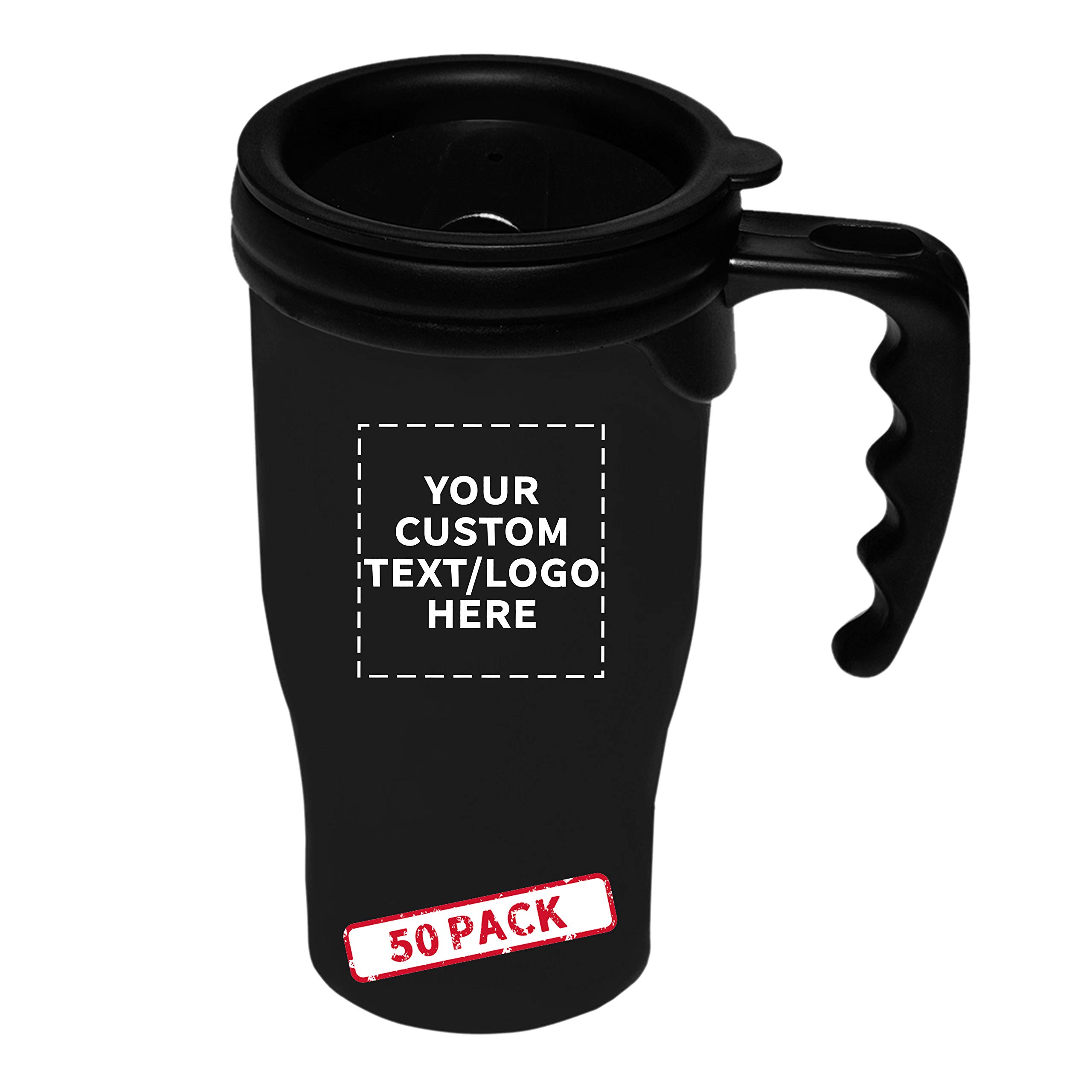 Custom 14 oz. Insulated Plastic Travel Mugs - 50 Pack with Personalized Text & Logo - Black - Perfect for Corporate Gifts, Promotional Events & Office Use