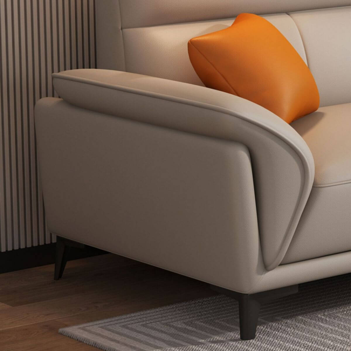 Modern Dove Grey Scratch-Resistant Solid Color Cow Leather Upholstered 4-Seater Sofa with 2 Pillows - Perfect for Living Room, Lounge, and Office Spaces