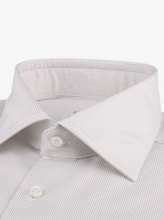 Premium STENSTROMS Men's Tan Striped Dress Shirt - Slim Fit Formal Business Shirt for Office, Wedding & Special Occasions