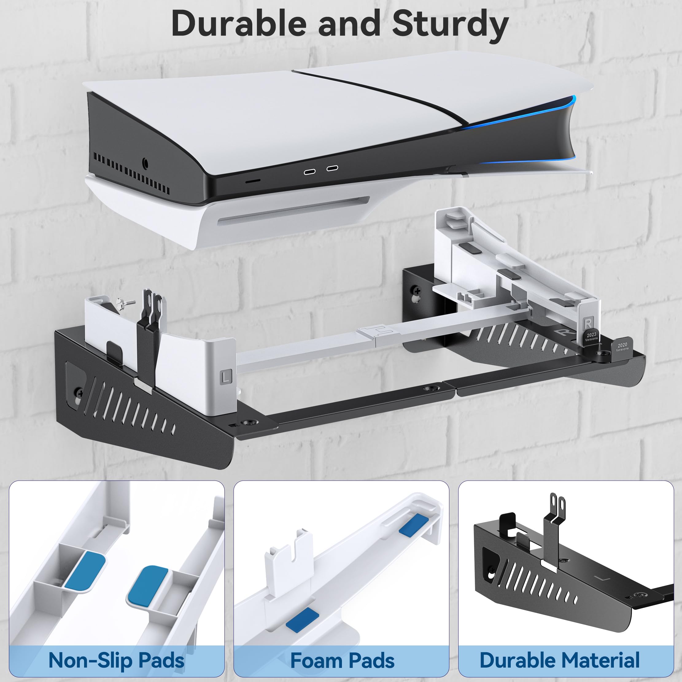Upgraded PS5 / PS5 Slim Wall Mount Kit - Horizontal Floating Shelf for PS5 Disc & Digital Edition | Stable Screw Fixing Accessories | Perfect for Gaming Room, Bedroom & Small Space Organization