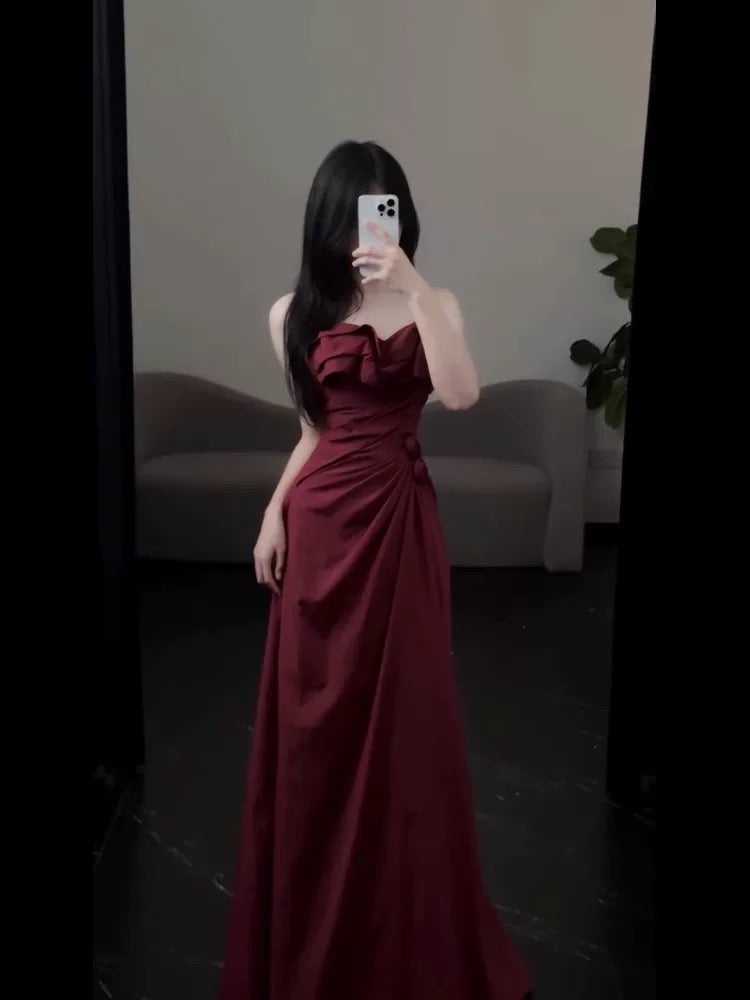 Elegant A-Line Burgundy Prom Dress with High Slit - Formal Evening Party Gown J6480 | Perfect for Homecoming, Prom Night & Special Occasions