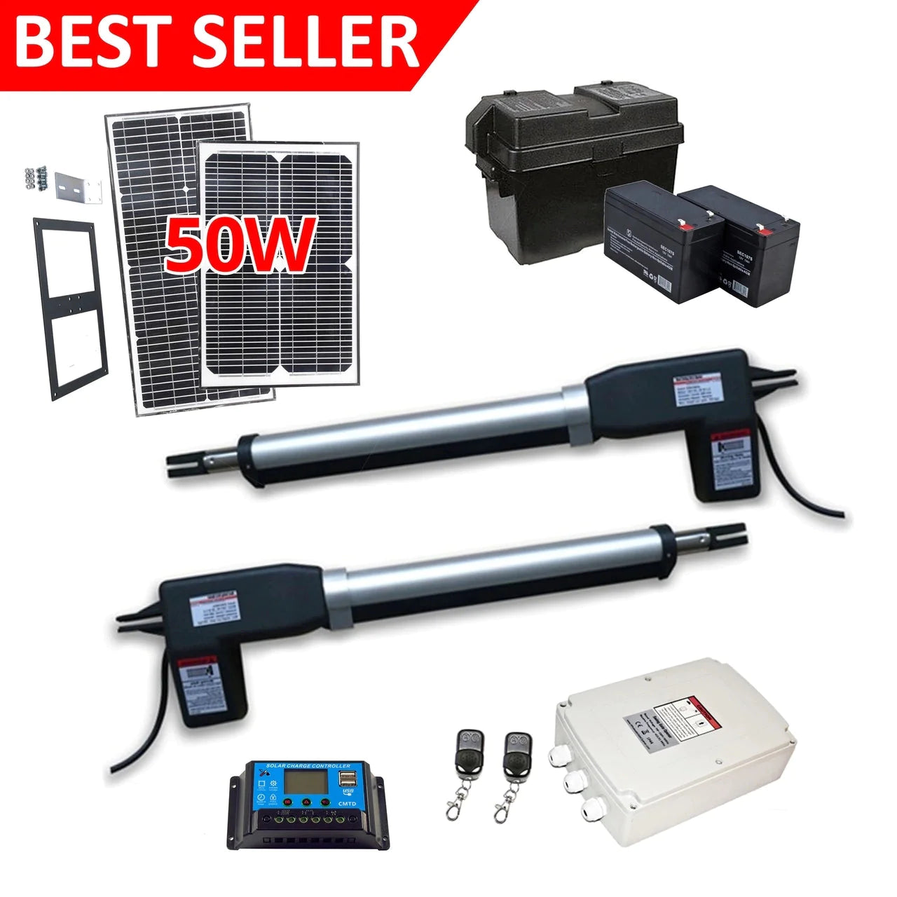 Aleko AS1200 AC/DC Dual Swing Gate Opener with 50W Solar Kit - Automatic Driveway Gate Motor for Home Security & Farm Access