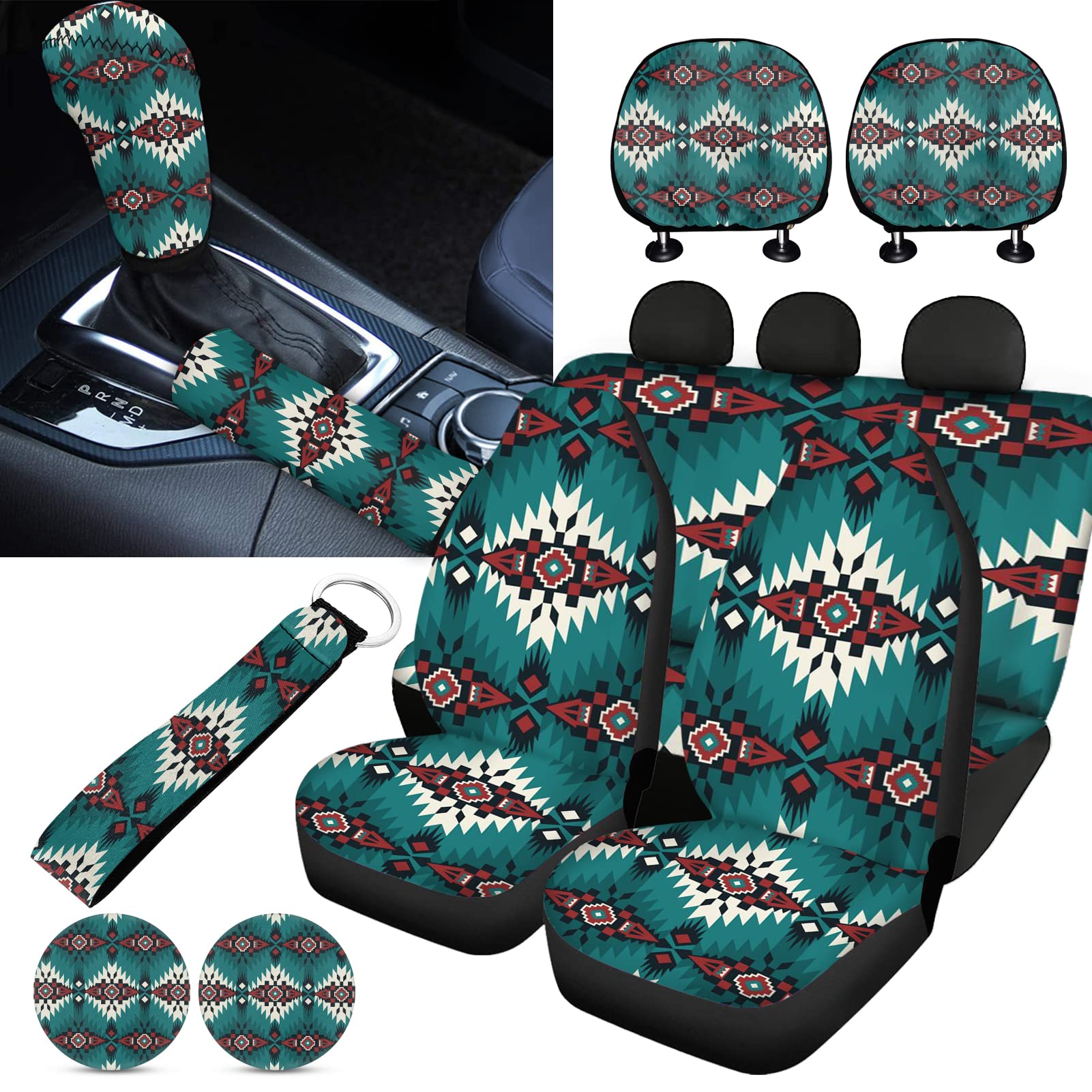 Aztec Car Seat Cover Set - 11-Piece Universal Non-Slip Cushion for Safe Driving