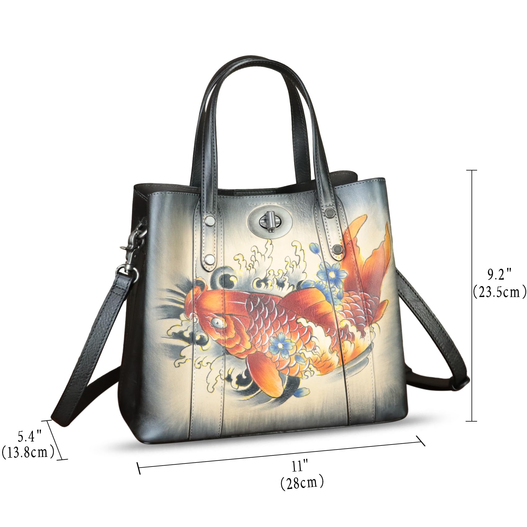 Genuine Leather Handbag for Women - Handcrafted Satchel Tote Bag with Hand-Painted Design, Casual Shoulder Purse for Work, Travel & Everyday Use