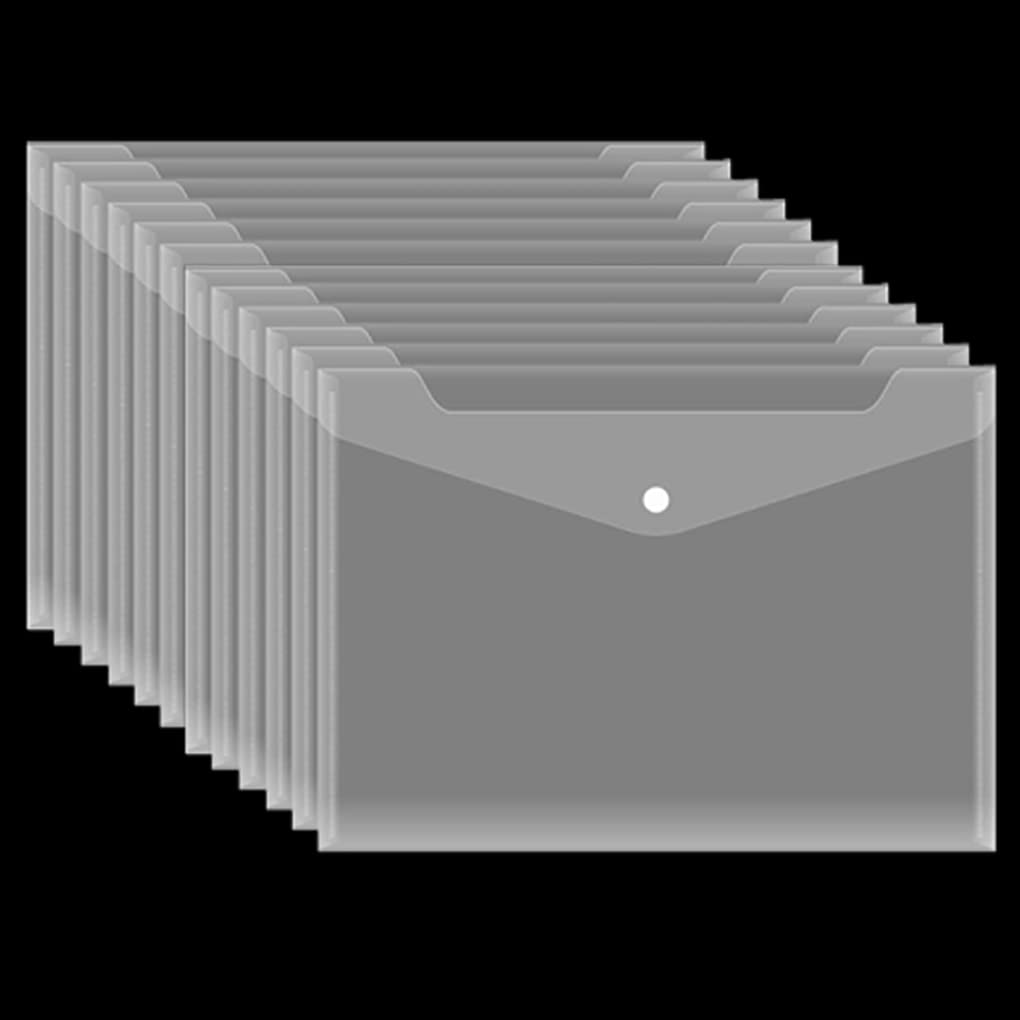 12-Pack A4 Clear Plastic Wallets - Waterproof Document Folders & Filing Envelopes for Letter Paper | Office Organization, School Supplies, Business File Storage (Transparent)