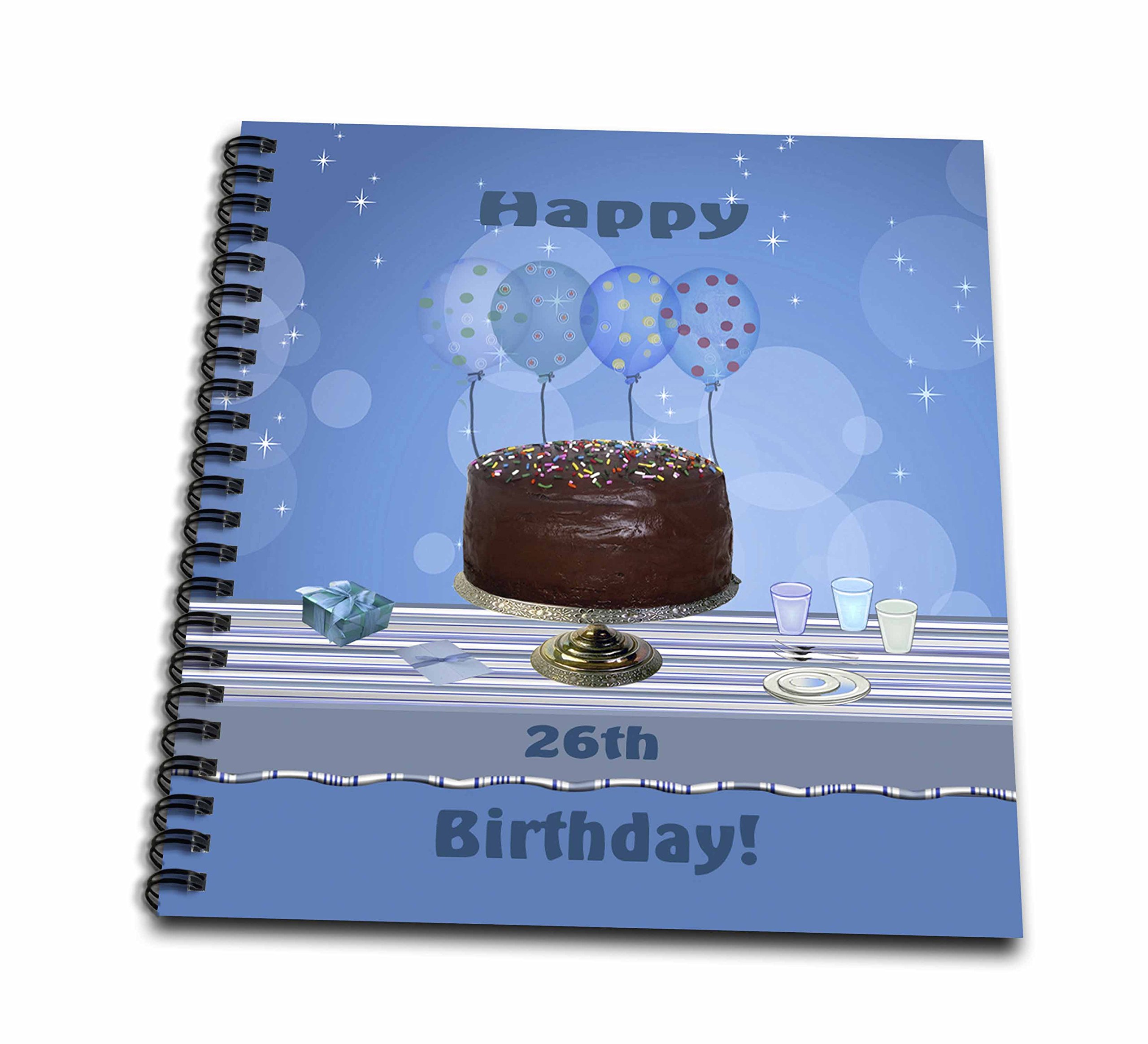 26th Birthday Party Scrapbook with Chocolate Cake & Blue Balloons - 12x12 Inch Memory Album for DIY Photo Books, Gift Ideas & Special Occasions