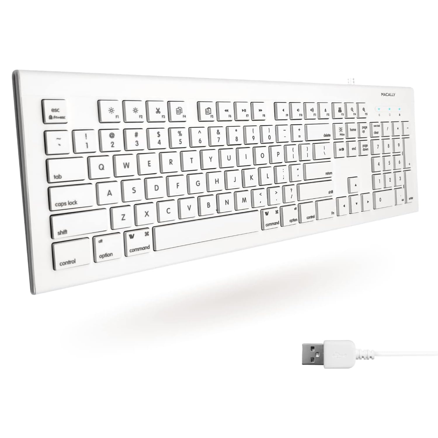 Macally USB Wired Keyboard for Mac/PC - 15 Shortcut Keys for MacBook & iMac - Home & Office Use