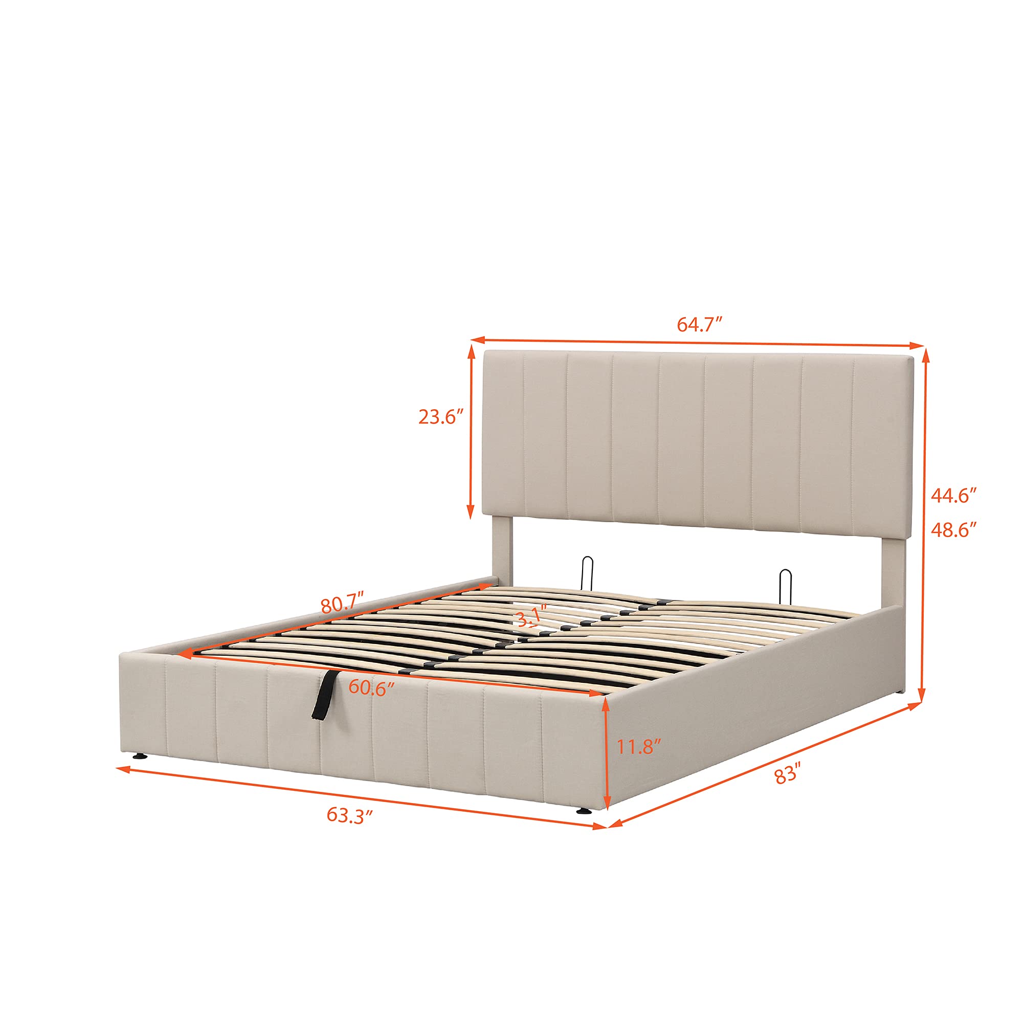 Queen Upholstered Platform Bed with Gas Lift Hydraulic Storage System - Wooden Bed Frame with Headboard, Underbed Storage | Perfect for Small Bedrooms, Guest Rooms & Space-Saving Home Decor (Beige)