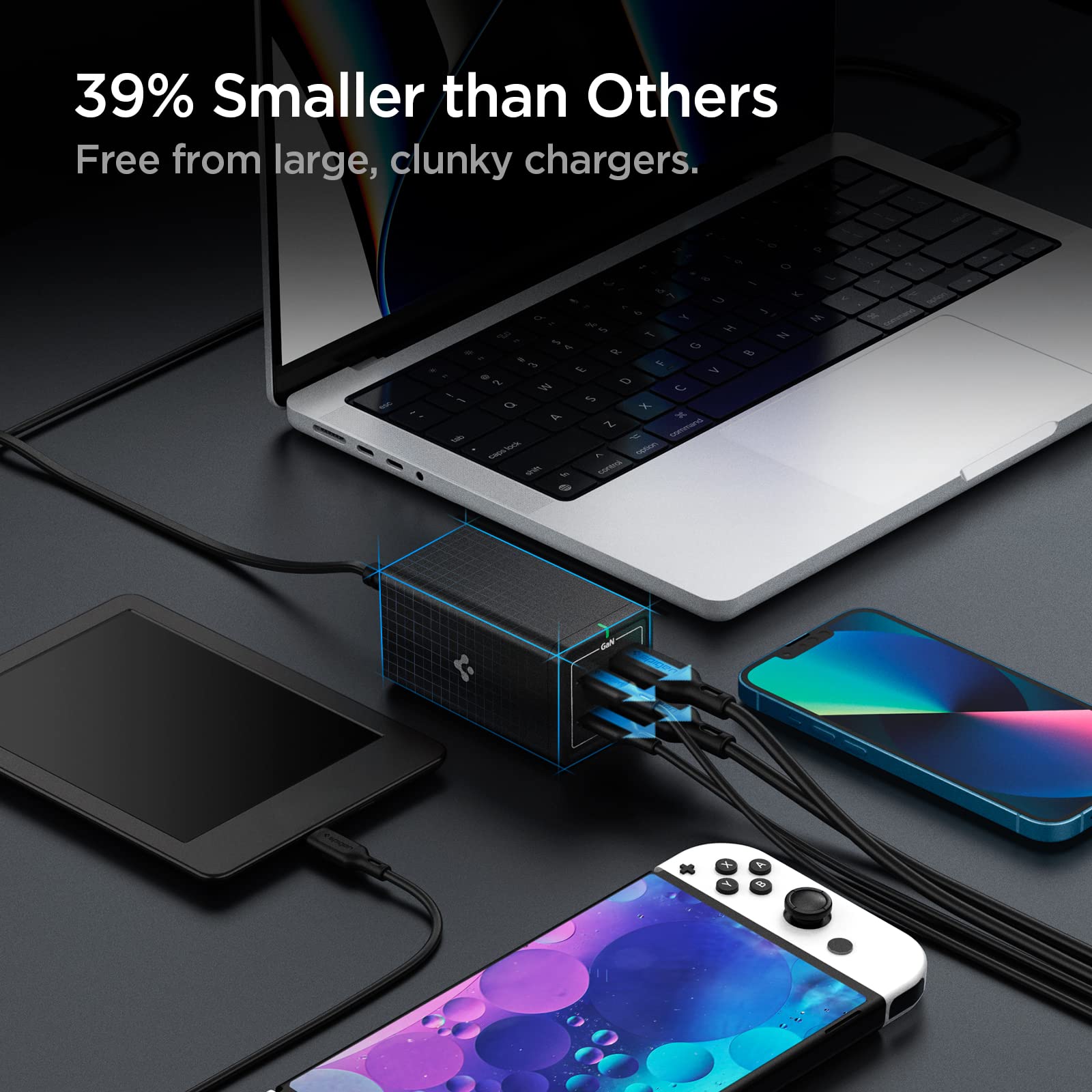 Spigen 120W GaN III 4-Port USB C Fast Charging Station - PD 100W USB-C Charger for MacBook, iPad Pro, iPhone 16/15/14/13, Vision Pro, HP, Dell XPS, Chromebook & USB-C Laptops - Compact Travel & Home Office Power Hub