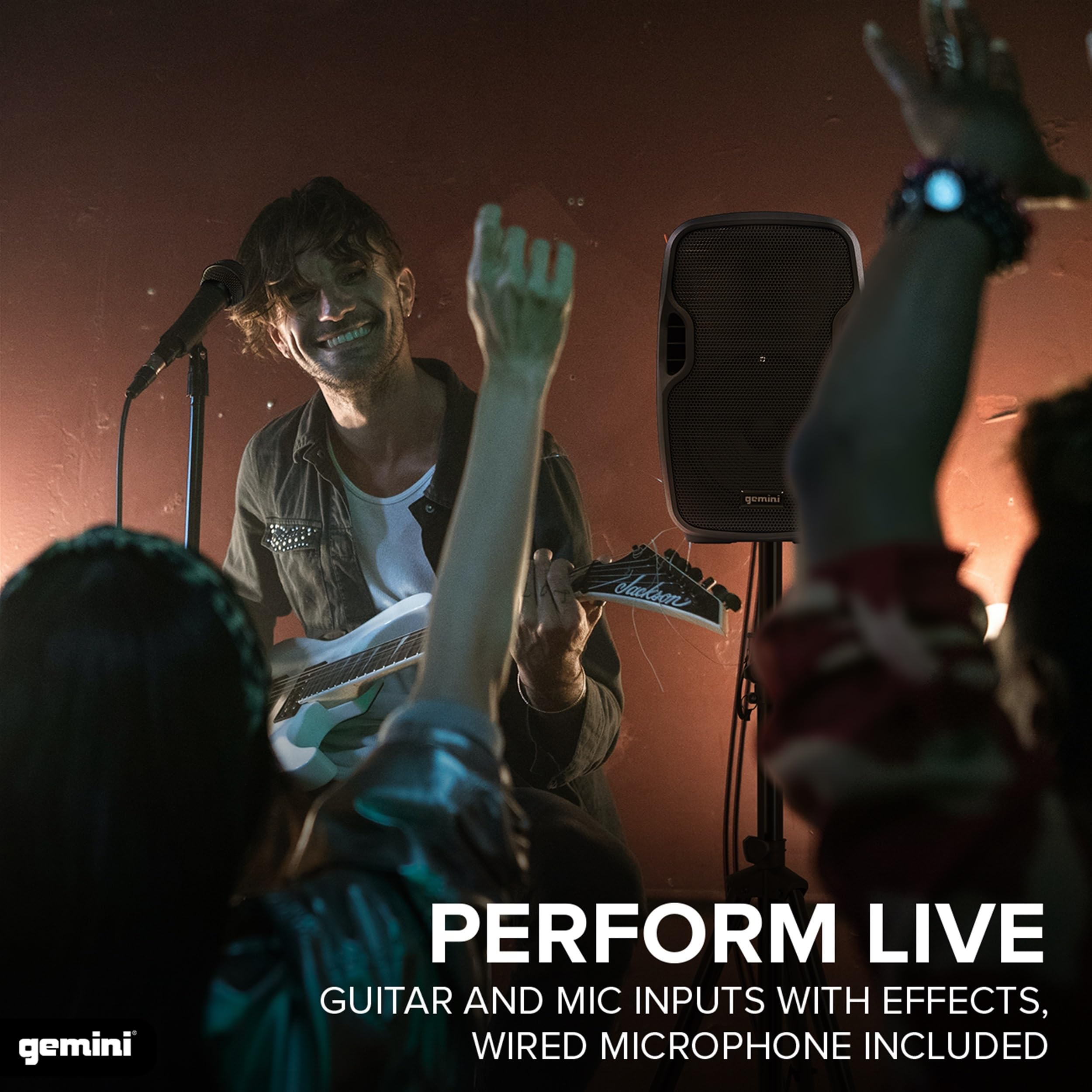 Gemini 8” 500W Wireless Bluetooth PA Speaker with Mic & Guitar Inputs - Portable Battery-Powered Pro Audio System with Echo, USB/SD/FM for Live Performances, Karaoke Singing, Outdoor Parties & Events