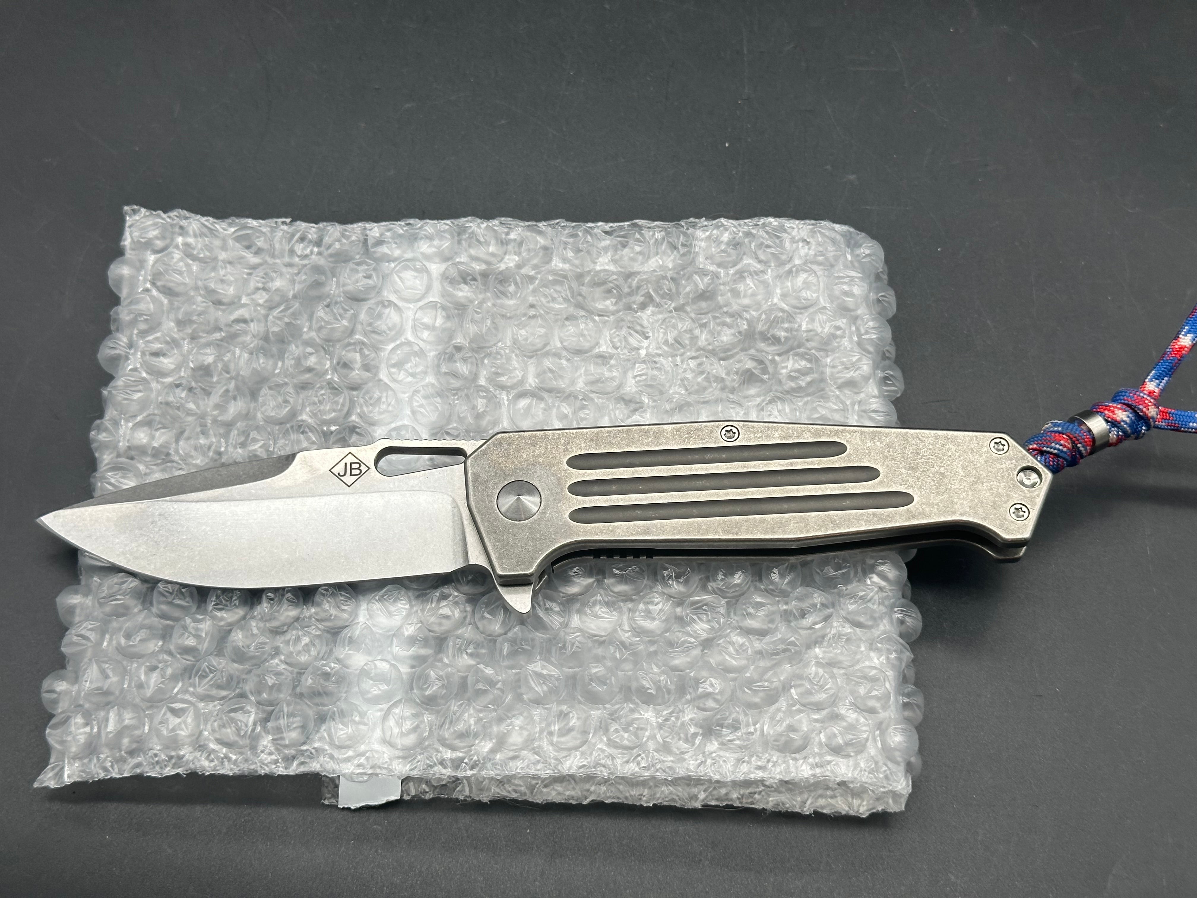 Burke Knives Hitman TAD Edition Flipper Knife - Premium Stonewashed PSF27 Steel Blade with Titanium Handle - EDC, Outdoor Survival, Camping & Tactical Use