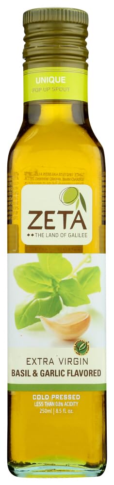 Premium Zeta Extra Virgin Olive Oil Infused with Basil & Garlic - 8.5 fl oz (Pack of 6) | Cold-Pressed, Rich Flavor for Cooking, Salad Dressing & Gourmet Recipes | Perfect for Italian Cuisine, Dipping Bread & Healthy Meal Prep