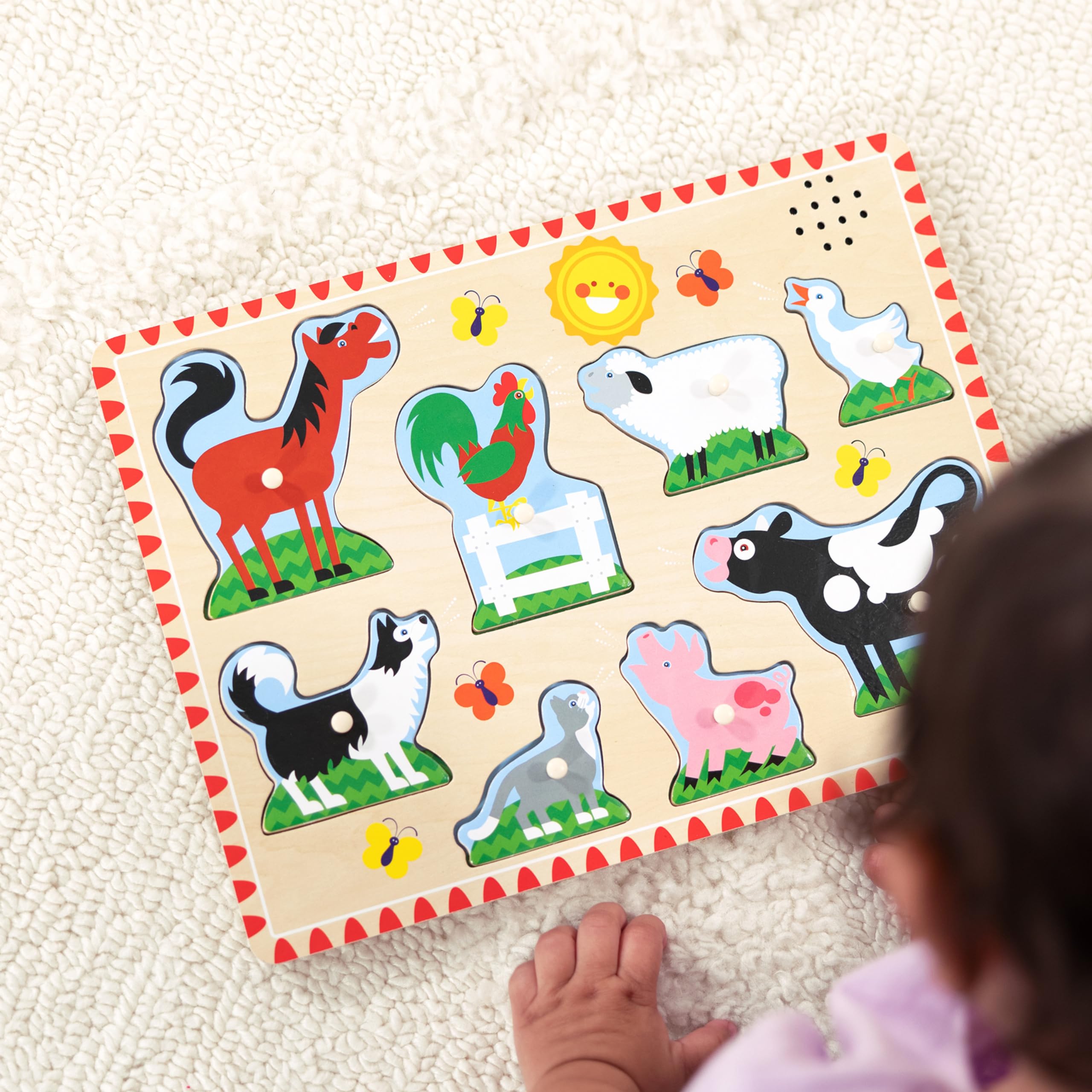 Melissa & Doug Farm Animals Sound Puzzle - Wooden Peg Puzzle with 8 Pieces & Realistic Animal Sounds - Educational Toddler Toy for Learning & Playtime Fun