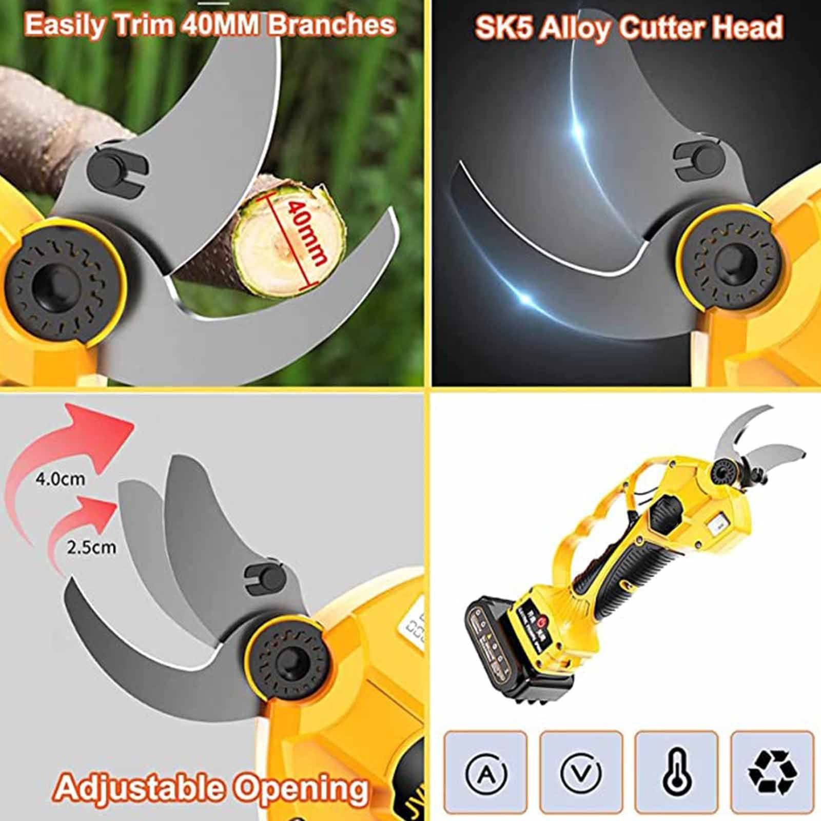 Cordless Electric Pruning Shears - 40mm Max Cutting Diameter for Tree Branch Trimming, Electric Garden Scissors (220V) | Ideal for Gardening, Landscaping, Orchards & Vineyard Maintenance