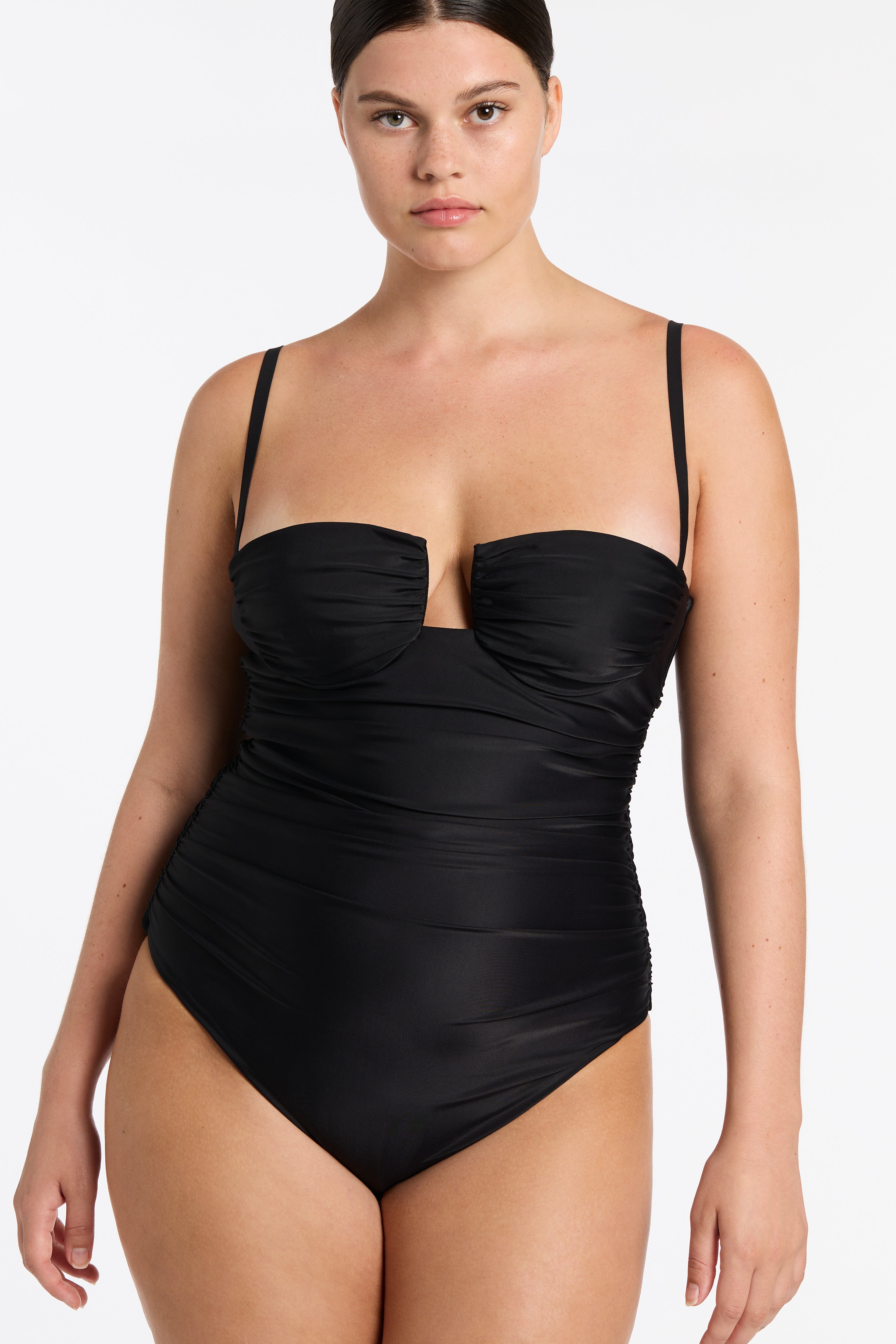 Zoya Gathered One Piece Swimsuit - Women's Sexy High Waisted Bathing Suit with Ruffles for Beach, Pool & Vacation