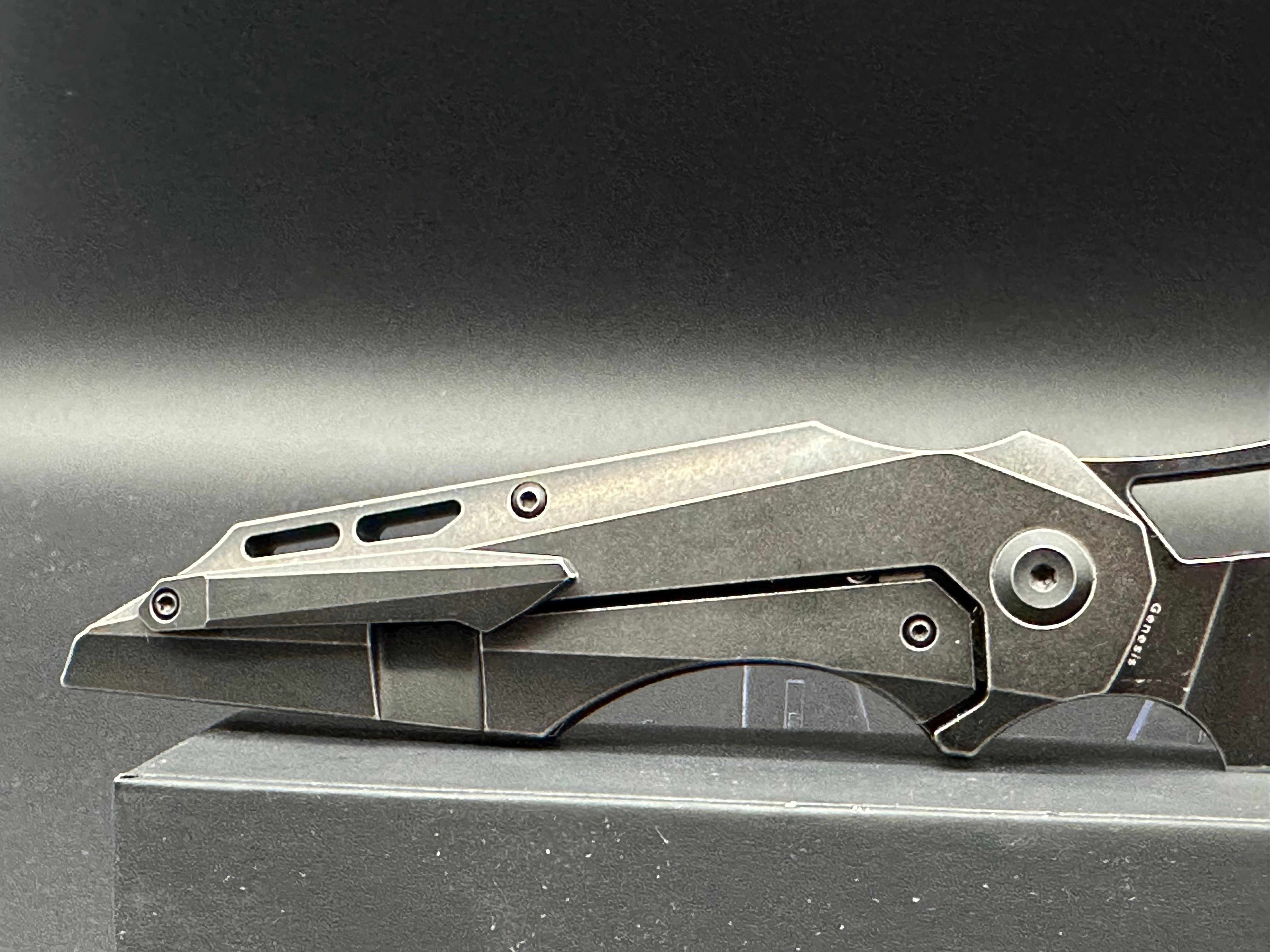 Kansept & Jelly Jerry Genisis Folding Knife - Black Stonewash Titanium Frame with Timascus Inlays | EDC Pocket Knife for Outdoor, Camping & Everyday Carry