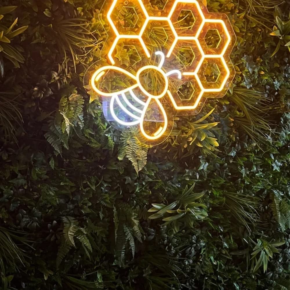 Honey Bee LED Neon Sign - Vibrant Honeycomb Wall Art for Bedroom, Bar & Cafe Decor - Perfect Beekeeper Gift & Unique Home Lighting (43x32.51cm) - Ideal for Birthday Presents, Wedding Decor & Apartment Aesthetics