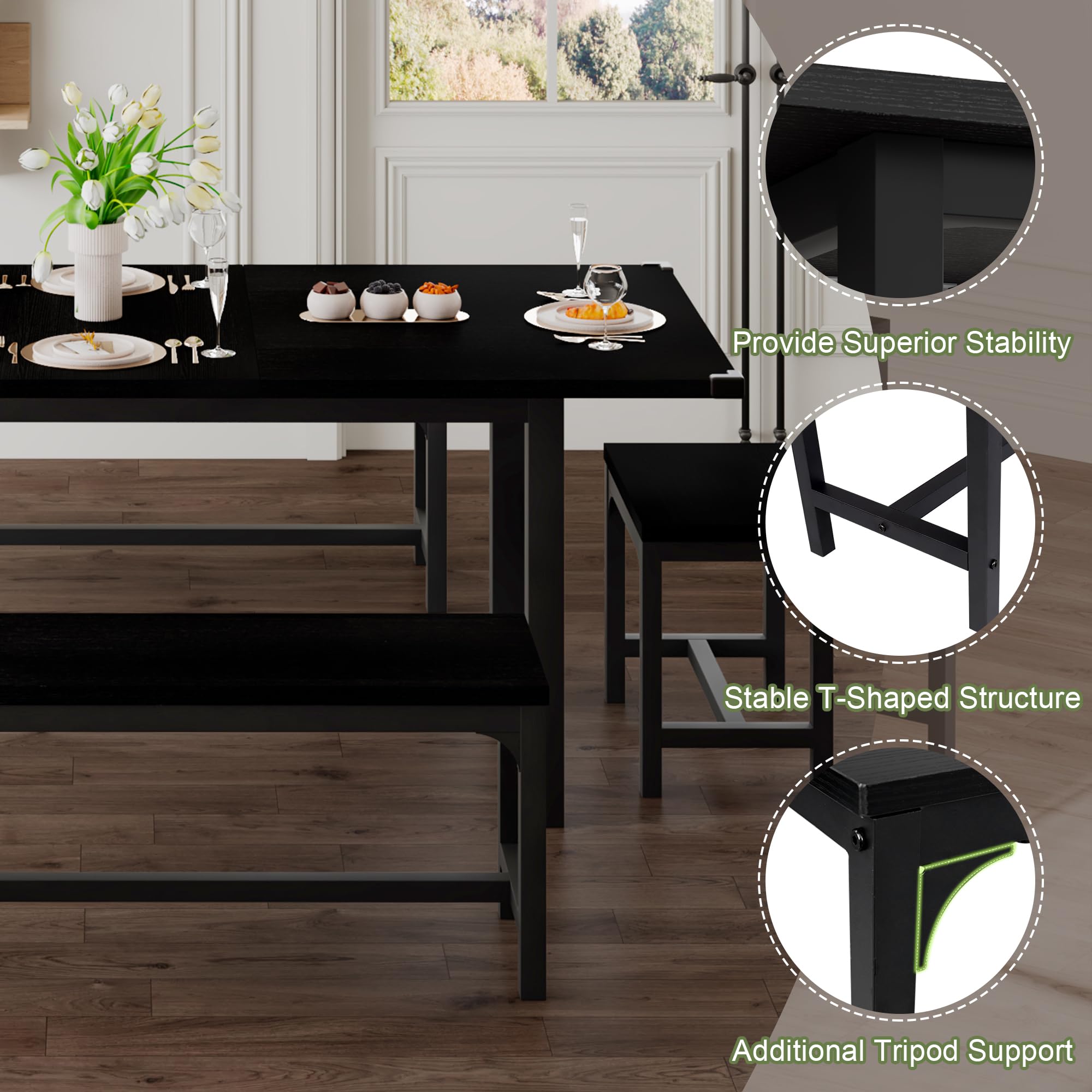 **Feonase 5-Piece Extendable Dining Table Set for 4-8 People, 63
