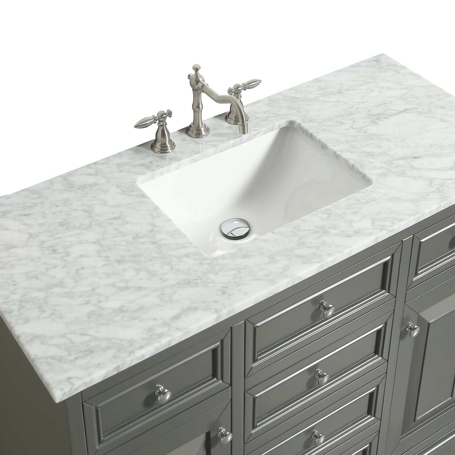 Eviva Monroe 42 Inch Gray Transitional Bathroom Vanity with White Carrara Marble Top - Modern Double Sink Vanity for Master Bathroom & Powder Room Remodel