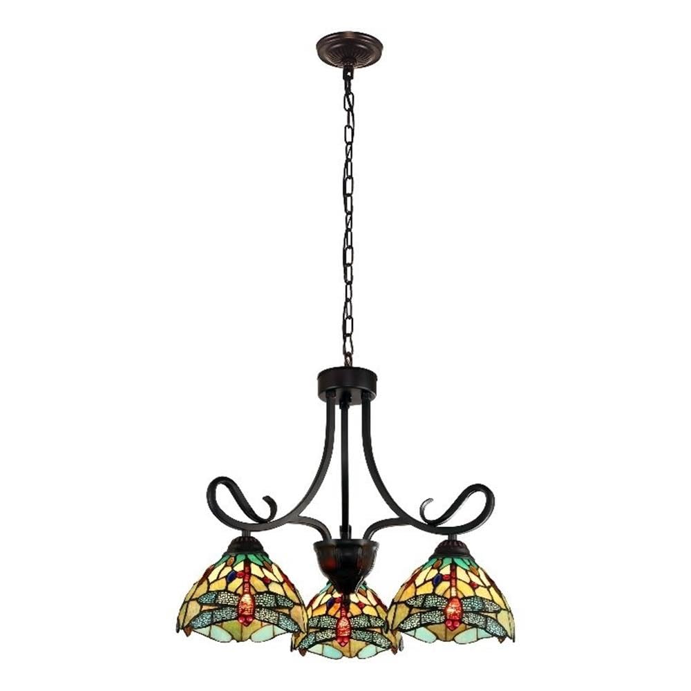 Chloe Lighting Empress Dragonfly Tiffany-Style Dark Bronze 3-Light Mini Chandelier - 24 Inch Wide Vintage Ceiling Fixture for Dining Room, Bedroom, or Foyer Decor