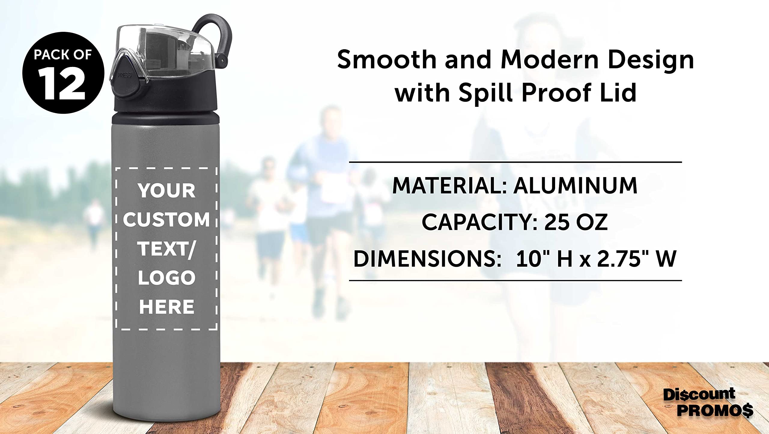 Custom 25 oz Aluminum Water Bottles with Carabiner - Set of 12 Personalized Bulk Pack (Refillable, BPA-Free) - Ideal for Gym, Hiking, Cycling, School & Office - Silver Sport Bottles for Active Lifestyle