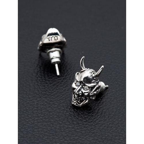 Japanese Devil Mask Sterling Silver Skull Earrings - Gothic Punk Jewelry for Women, Handmade Halloween Cosplay Accessories - Perfect for Costume Parties, Anime Conventions & Dark Fashion