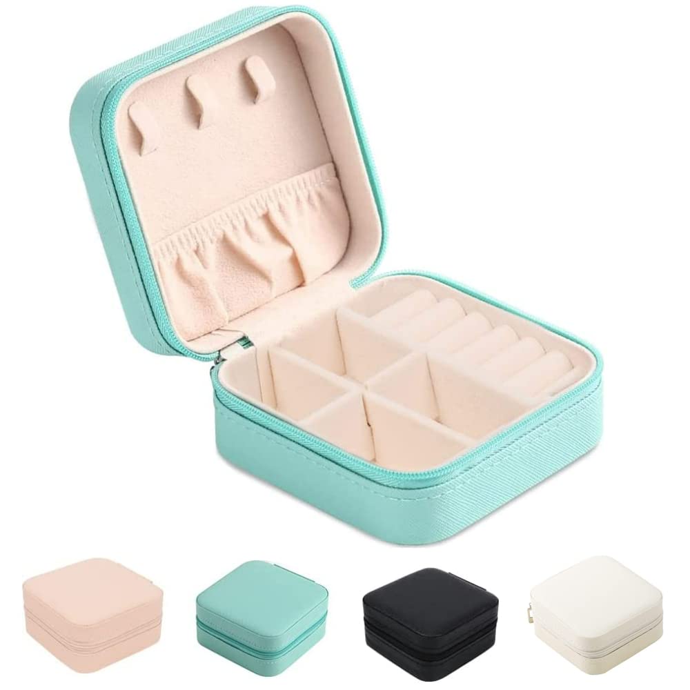 FOME Small Jewelry Box Organizer - PU Leather Travel Jewelry Storage Case for Rings, Earrings, Necklaces & Bracelets - Compact Jewelry Box for Women & Girls - Perfect for Travel, Gifts & Home Organization (Blue)