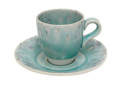 Premium COSTA NOVA Madeira Collection Stoneware Ceramic Espresso Cup & Saucer Set - 3 oz Capacity, Vibrant Blue - Perfect for Coffee Shops, Home Brewing & Italian Style Espresso Drinks