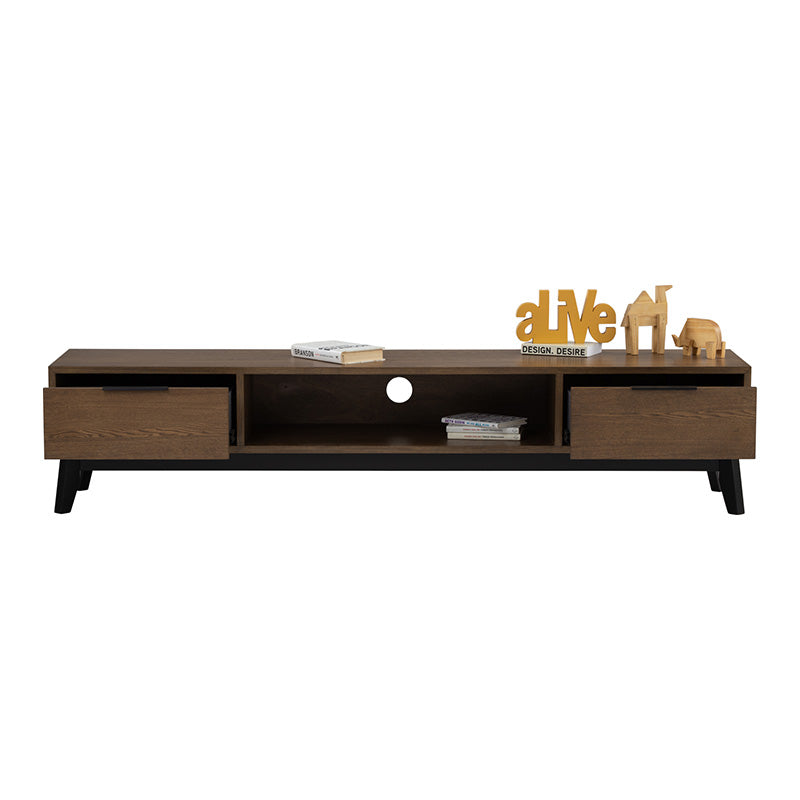 MALTON 180cm Walnut & Black Entertainment TV Stand - Modern TV Console for Living Room, Bedroom, Home Theater Setup