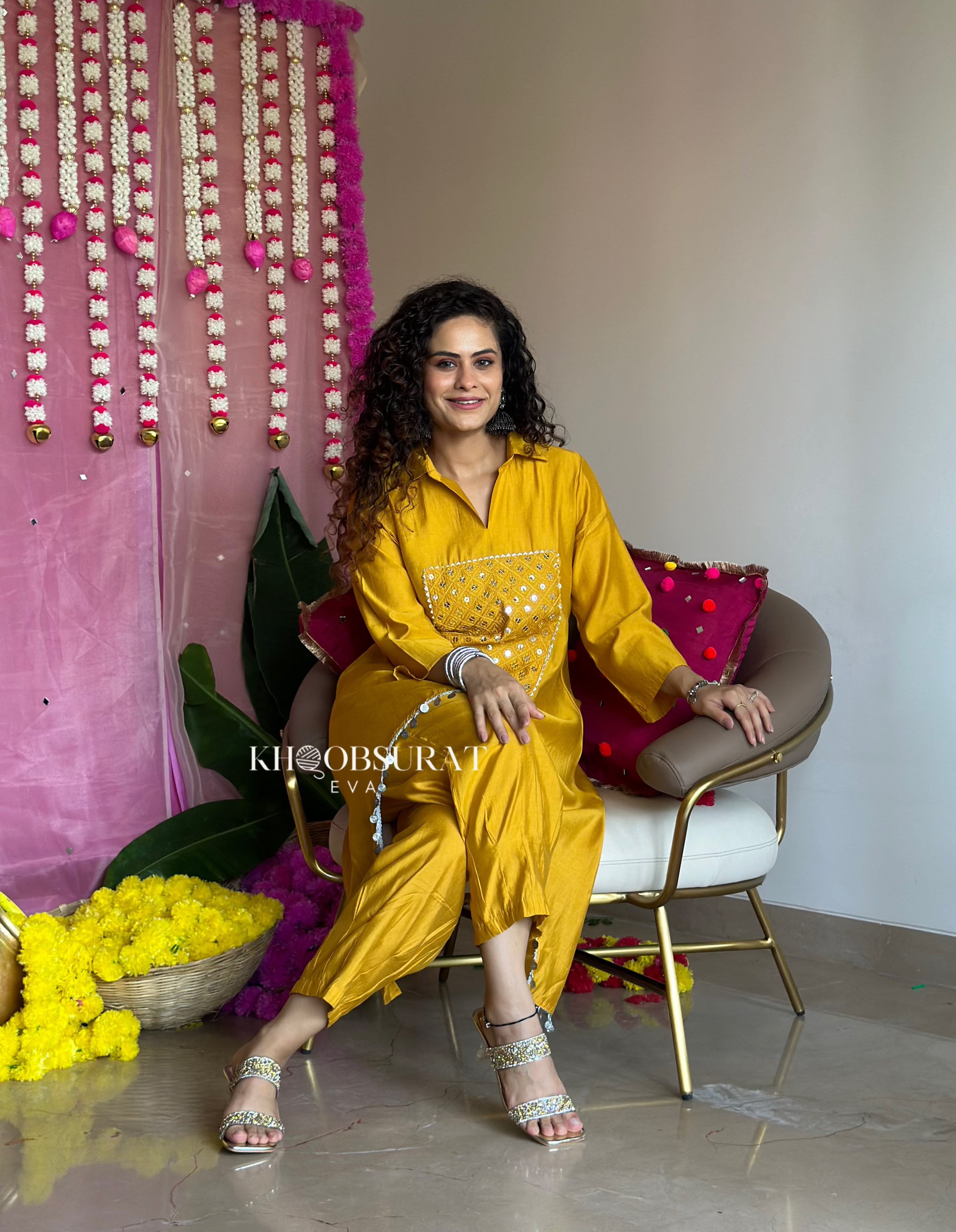 Marigold Yellow Embroidered Kurta Set for Women | Traditional Indian Ethnic Wear | Perfect for Festivals, Weddings & Casual Outings