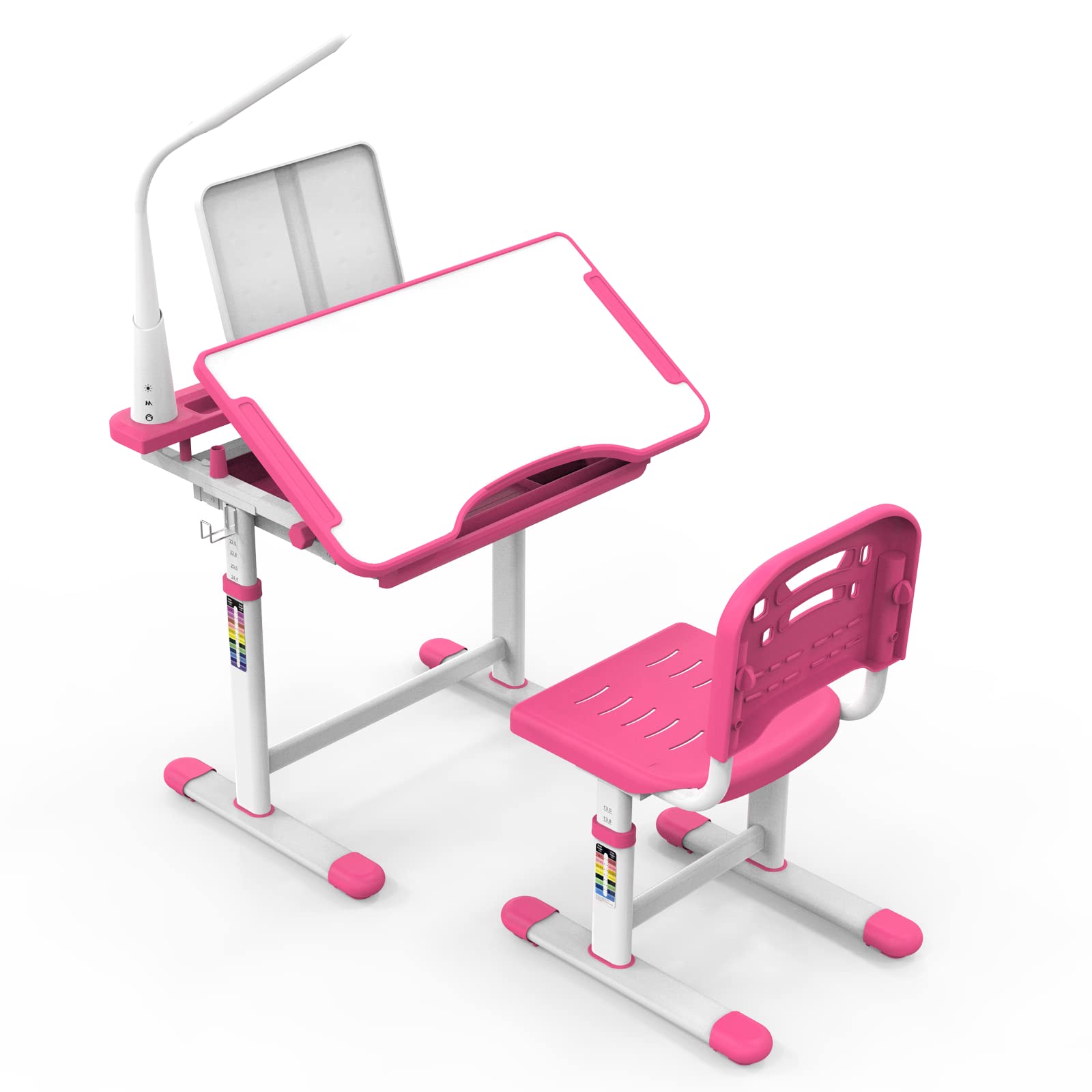 BELANITAS Kids Desk with Lamp & Chair Set - Adjustable Study Desk for Girls Ages 3-9, Pink Children's Writing Table with Large Storage, Perfect for Homework, Drawing & Crafts - Ideal for Bedroom, Playroom & Homeschooling