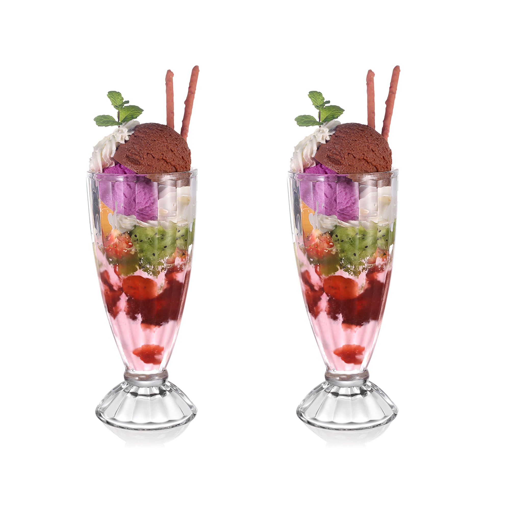 Royal Cuisine Set of 2 Premium 360ml Dessert Cups - Elegant Knickerbocker Glory Sundae Glasses, Long Cocktail Glasses & Milkshake Soda Glassware for Ice Cream, Parfaits, Smoothies & Party Desserts