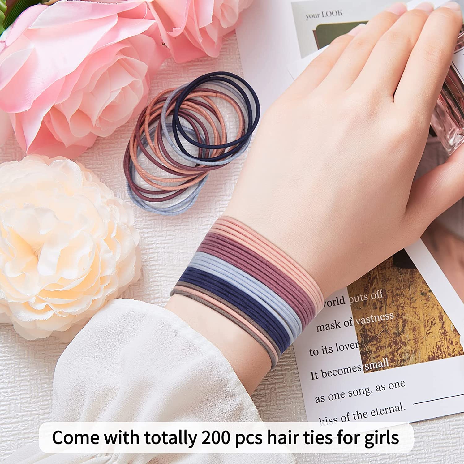 BELICIA 200 PCS No Metal Hair Ties - 2MM High Stretch Rubber Hair Bands for Women with Fine to Medium Hair | Perfect for Ponytails, Braids & Everyday Hairstyles