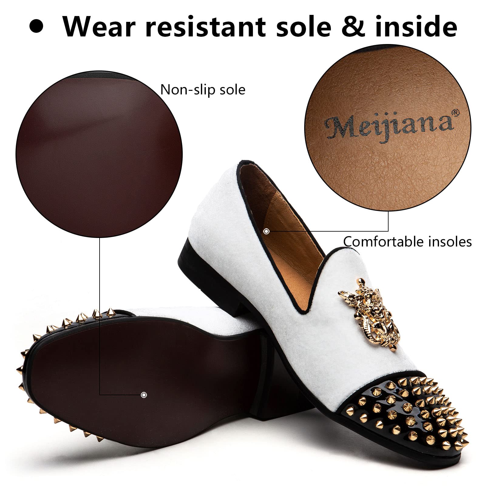 Meijiana Men's Velvet Loafers - Luxury Dress Shoes with Metal Embellishments for Party, Wedding & Formal Events | Comfortable Slip-On Loafers for Business & Evening Occasions