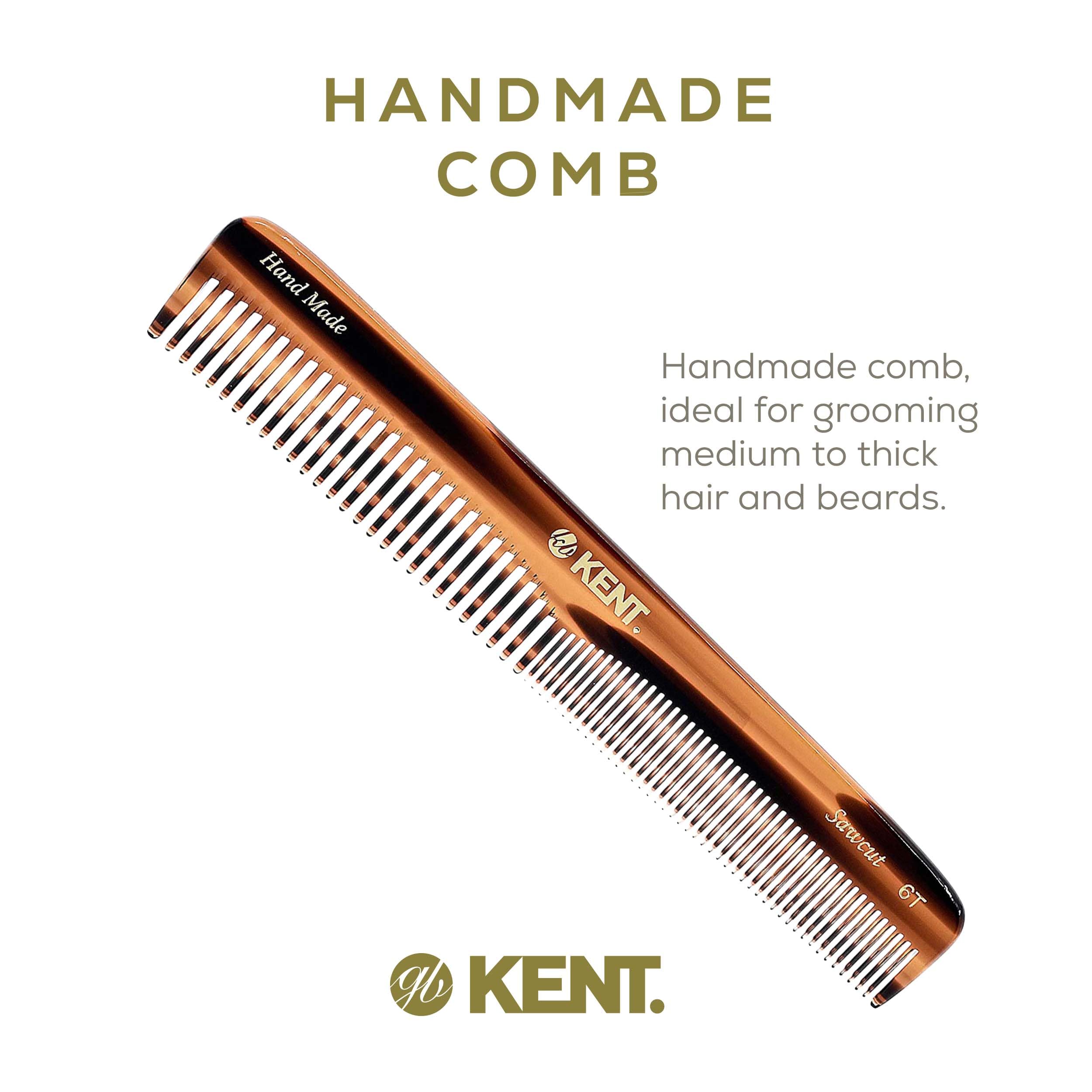 Kent 6T Fine & Wide Tooth Hair Comb Set - Handmade Styling Comb for Men, Women & Kids - Professional Barber & Beard Grooming Tool for Detangling, Styling & Hair Care - Perfect for Home, Salon & Travel Use