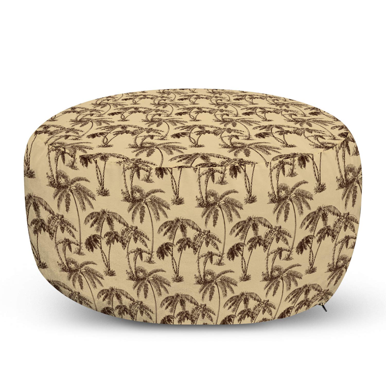 Ambesonne Tree Ottoman Pouf - Tropical Palm Trees Hawaiian Exotic Abstract Foliage Design, Decorative Foot Rest with Removable Cover for Living Room & Bedroom - Sand Brown Chocolate | Perfect for Home Decor, Lounge Seating & Cozy Reading Nook