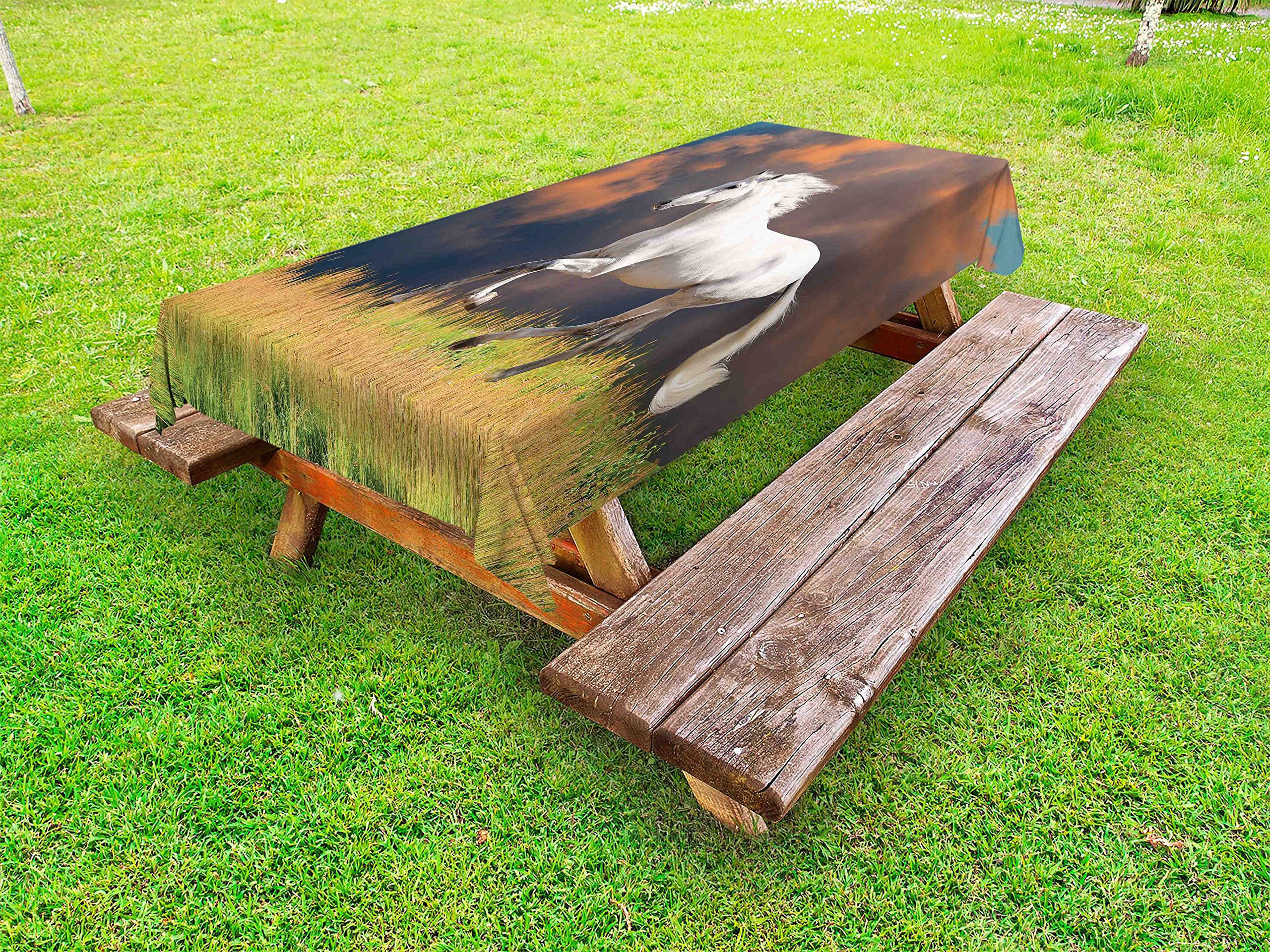 Ambesonne Horses Outdoor Tablecloth - Andalusian Horse with Majestic Dust Cloud Design, Washable Picnic Table Cover 58