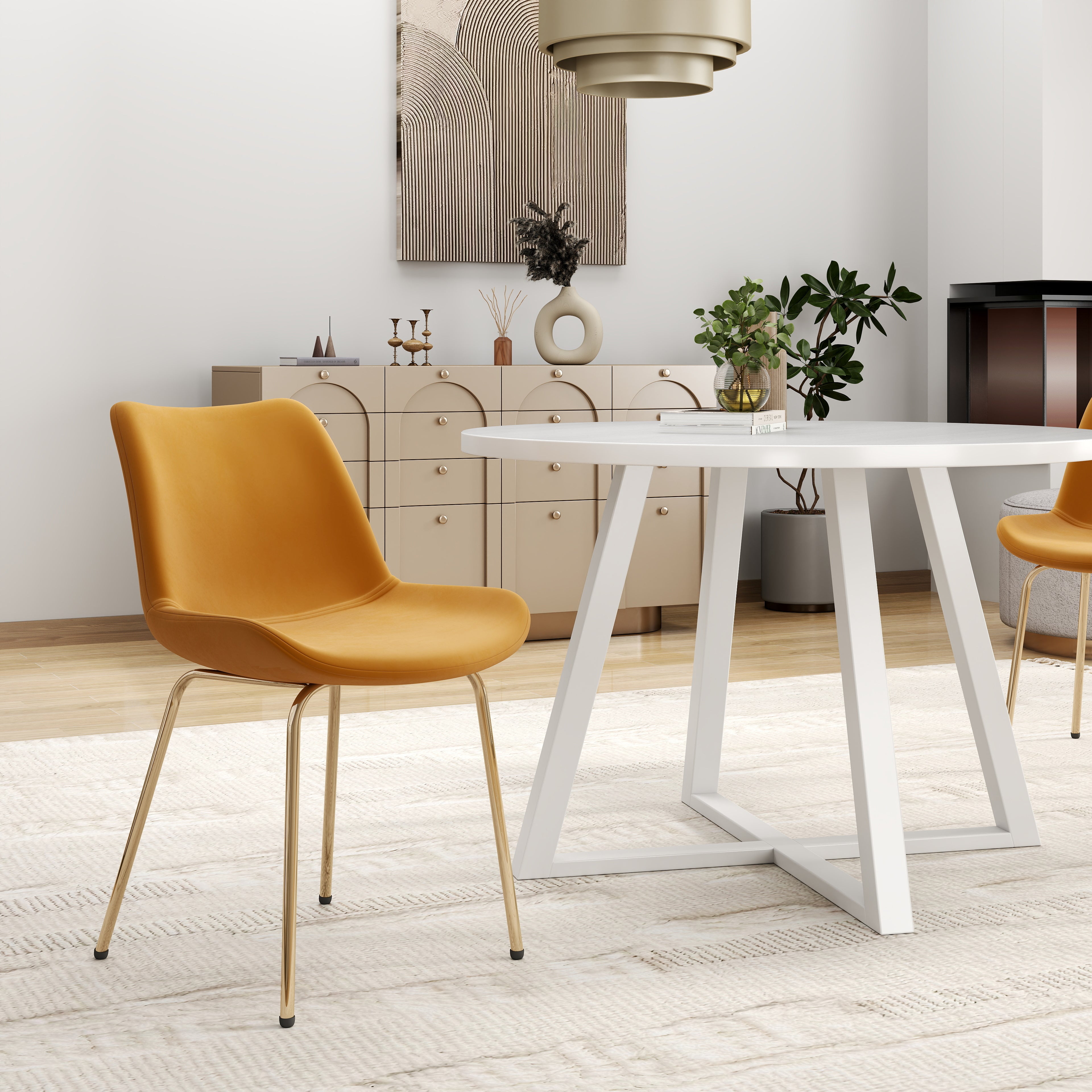 Roundhill Furniture Avant Round Dining Set - 3 Piece Trestle Table with 2 Side Chairs for Kitchen, Breakfast Nook & Small Space Dining | Modern Round Dining Room Furniture