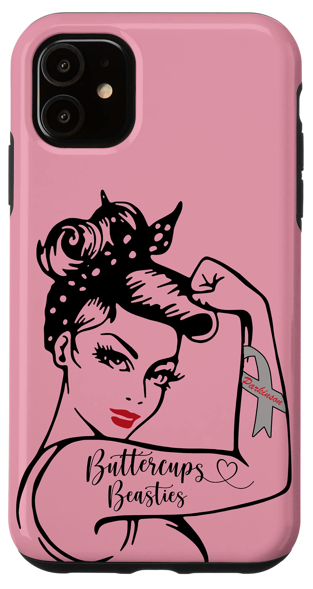 iPhone 11 Case - Cute Pink Buttercups & Beasties Design - Shockproof Slim Protective Cover - Perfect for Running, Gym & Outdoor Activities