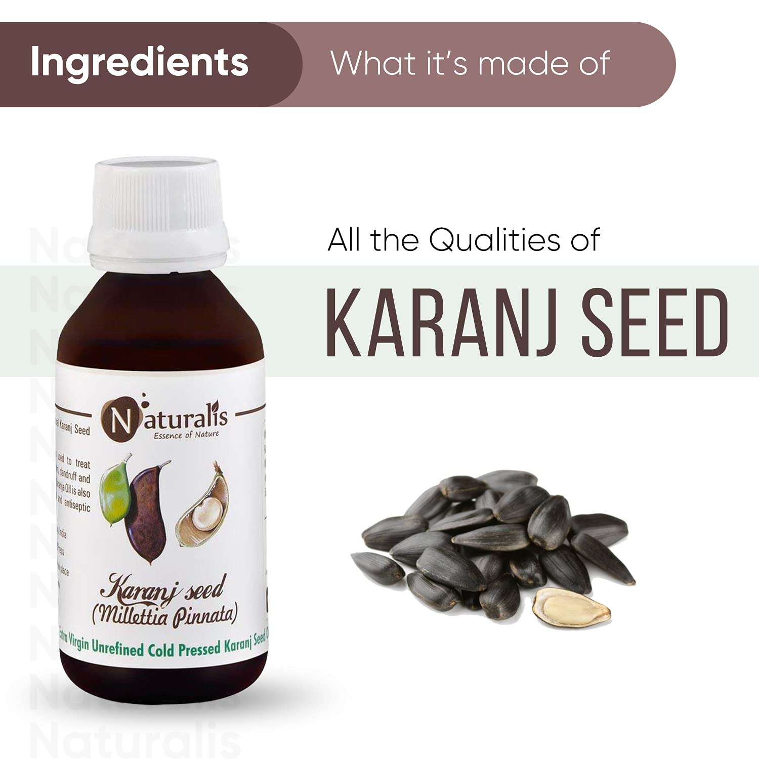 Naturalis Essence of Nature 100% Pure Cold Pressed Karanj Seed Oil for Skin & Hair | Organic Unrefined Virgin Face & Body Oil | Moisturizing, Cooling & Refreshing Care | Perfect for Dry Skin, Acne Treatment & Massage Therapy - 100ml