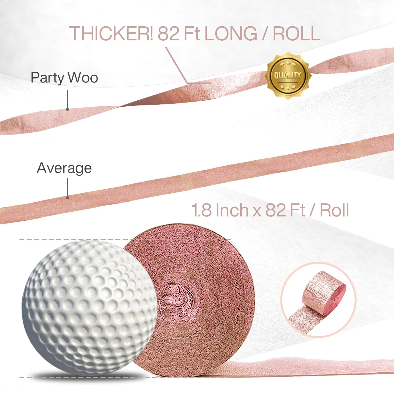 PartyWoo Crepe Paper Streamers - 4 Rolls (328ft Total) Blush Pink Party Decorations for Birthdays, Weddings & Events | DIY Backdrop, Photo Booth & Ceiling Decor (1.8