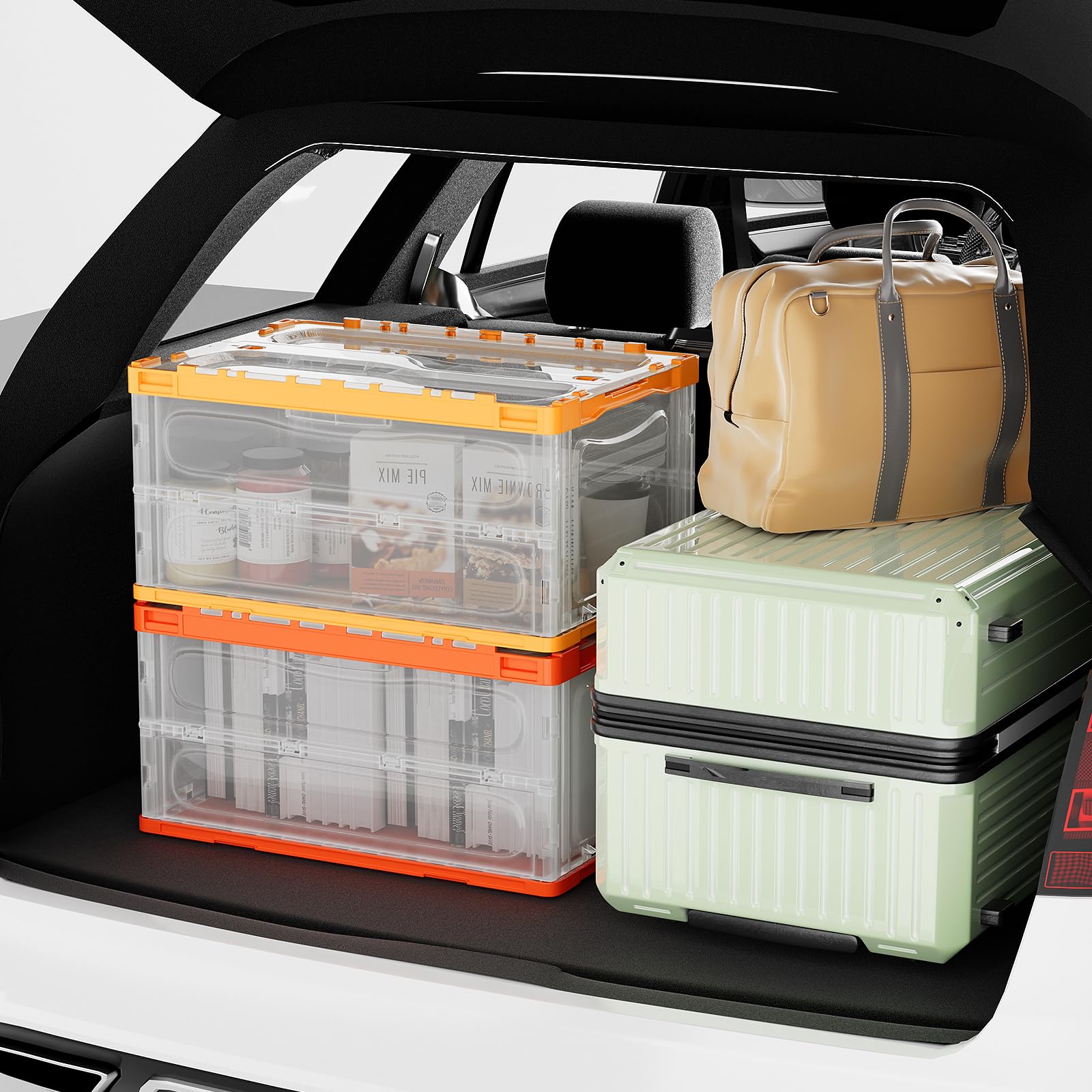 DORTALA 4-Pack 48 Gallon Clear Collapsible Storage Bins with Lids - Stackable Plastic Containers with Interlock Security Latches - Foldable Utility Crates for Bedroom, Dorm, Garage Organization (Perfect for Seasonal Clothes, Toys & Home Storage)