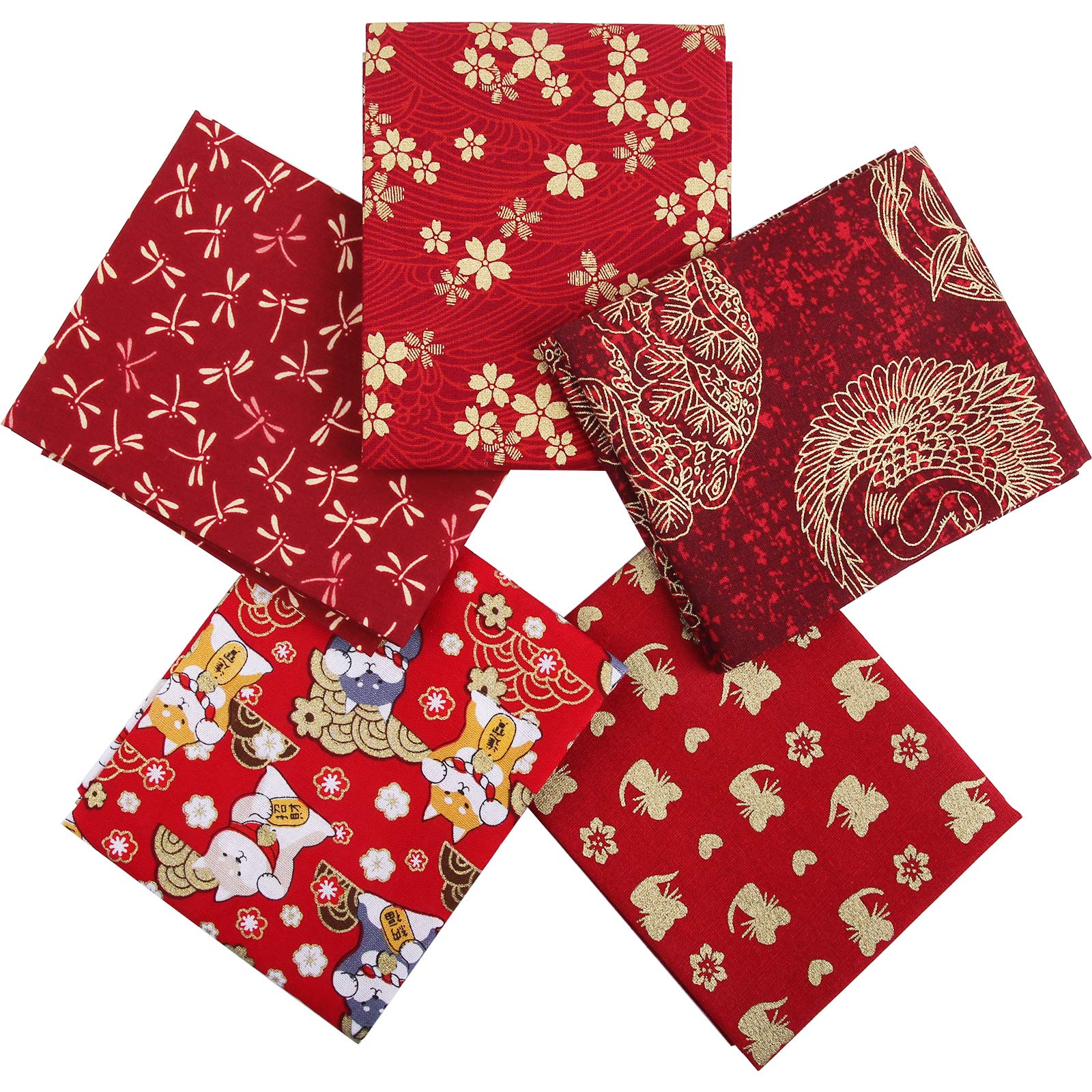 JNENERY 5-Pack Cotton Quilting Fabric Squares 15.74