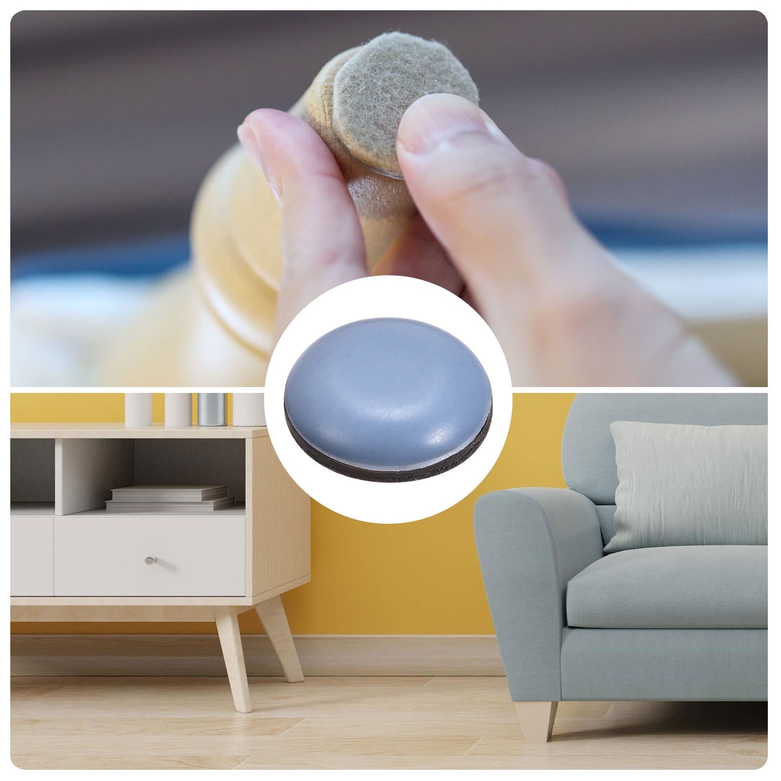 METALLIXITY PTFE Furniture Sliders (55/64 Inch) 8 Pack - Round Self-Adhesive Floor Protector Pads for Sofa, Chair, Table - Heavy Duty Carpet & Hardwood Floor Movers for Easy Furniture Rearranging
