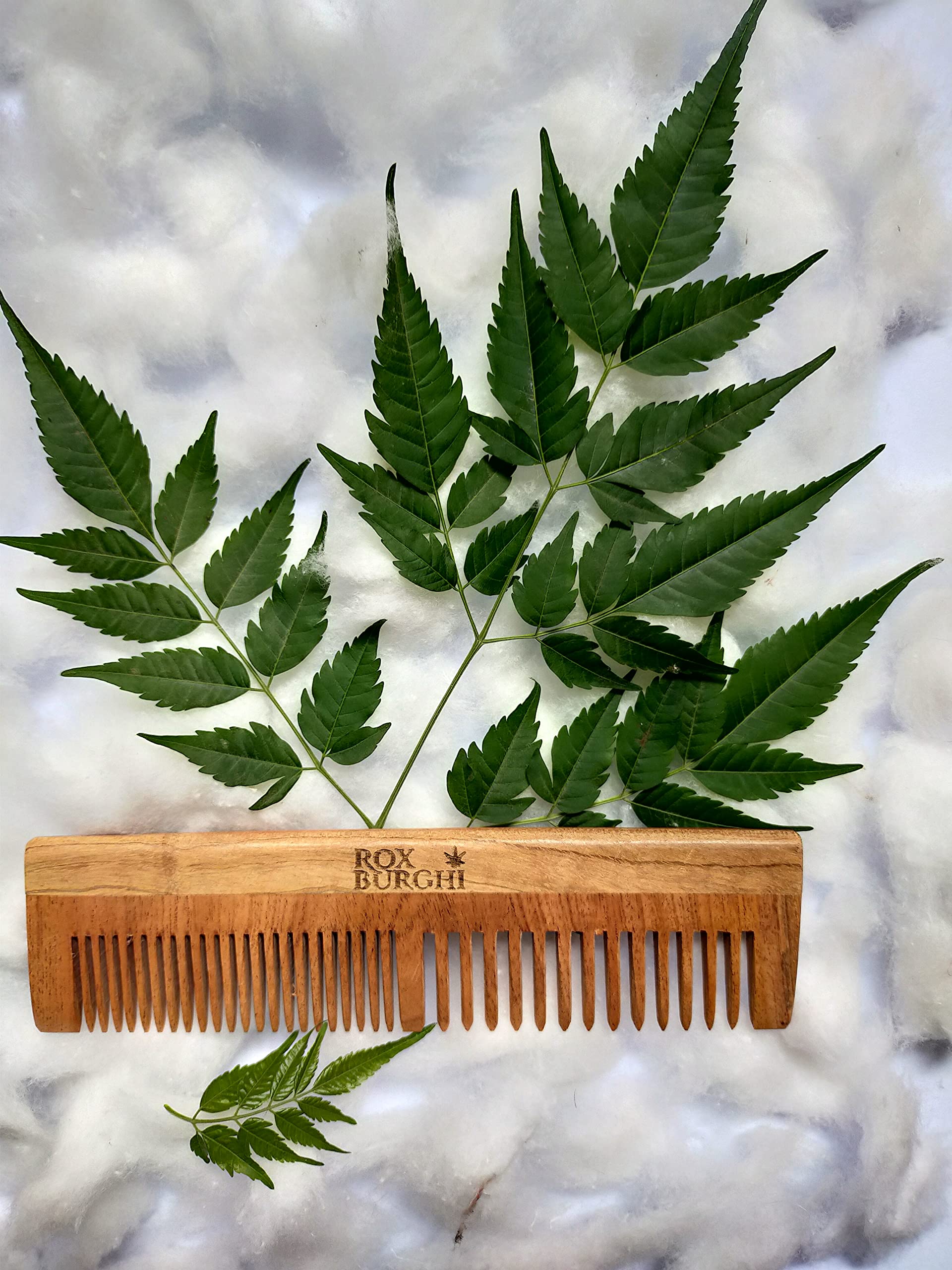 ROXBURGHI Neem Wood Comb for Hair Growth - Anti Hairfall, Dandruff & Frizzy Hair Control - Natural Straightening Comb for Smooth & Healthy Hair - Perfect for Daily Hair Care & Styling at Home or Salon