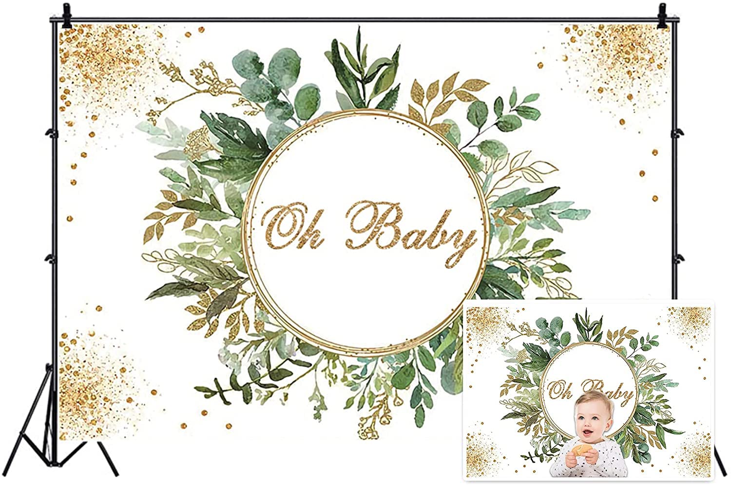 Yeele 10x8ft Baby Shower Backdrop - Gender Neutral Green Leaves Photography Background for Newborn, Birthday Party Decorations - Vinyl Cake Table Banner & Studio Props - Perfect for Baby Showers, Birthdays, and Photo Studios