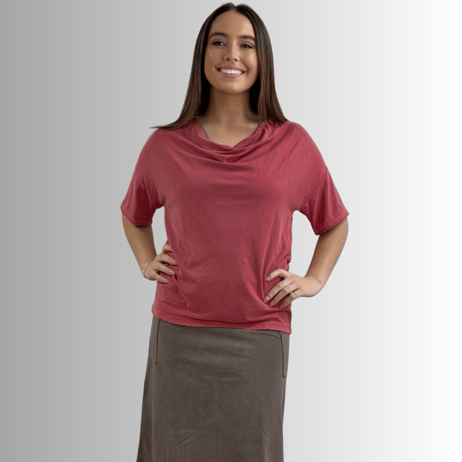 Julianne Cotton Cowl Neck Slub Tee - Women's Casual Short Sleeve T-Shirt for Everyday Wear & Layering